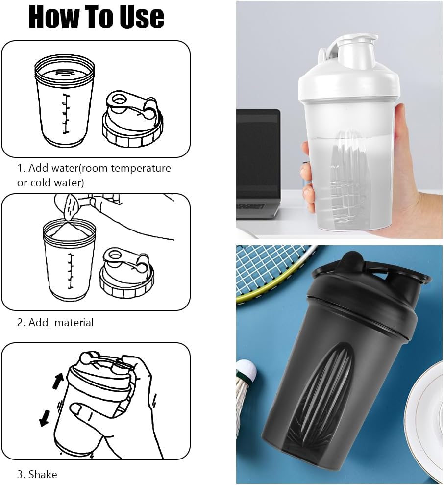 Thumbnail 2 de AOGOE 400ml Protein Shaker Bottles (2-pack) with Stainless Steel Mixing Ball — Leakproof BPA-free flip-top