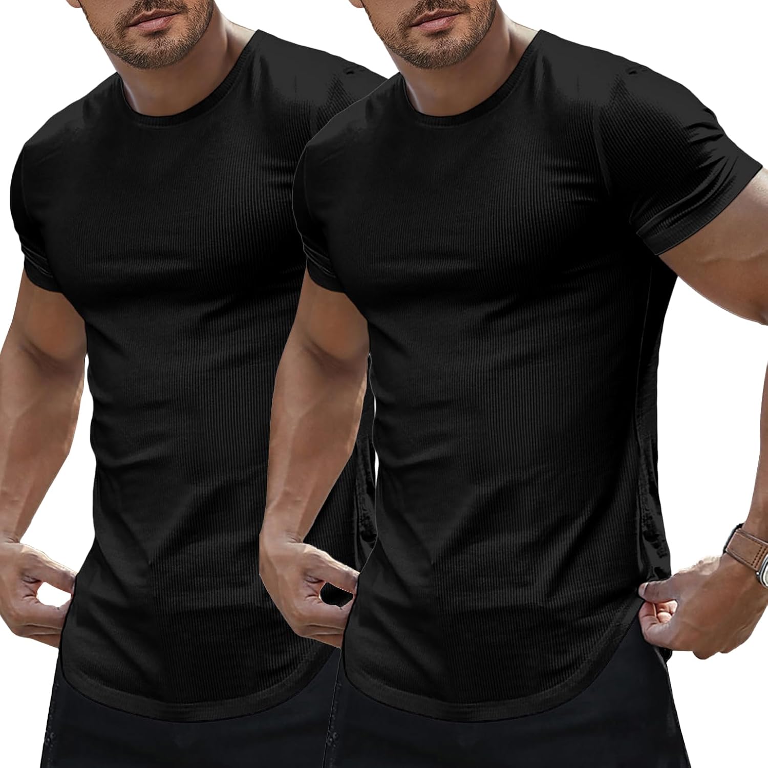 Thumbnail 6 de JMIERR Men’s Short Sleeve Muscle Slim Fit Longline T-Shirt for Gym & Summer