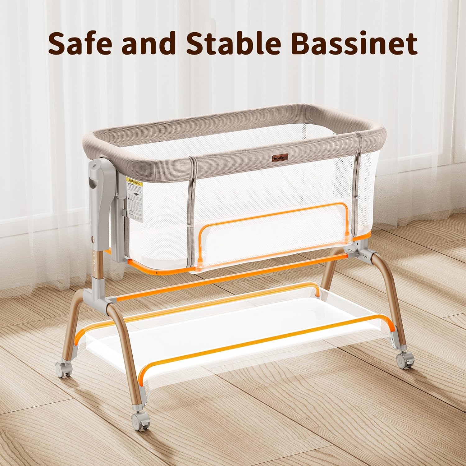 Detalle de NeoBorn 3 in 1 Baby Bassinet: Bedside, Rocking, and Standalone Crib