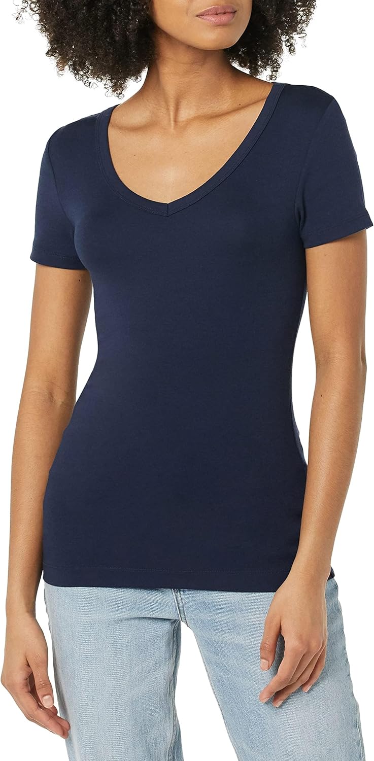Thumbnail 1 de Amazon Essentials Damen Basic V-Ausschnitt T-Shirt mit kurzen Ärmeln – Slim Fit, Baumwoll-Modal