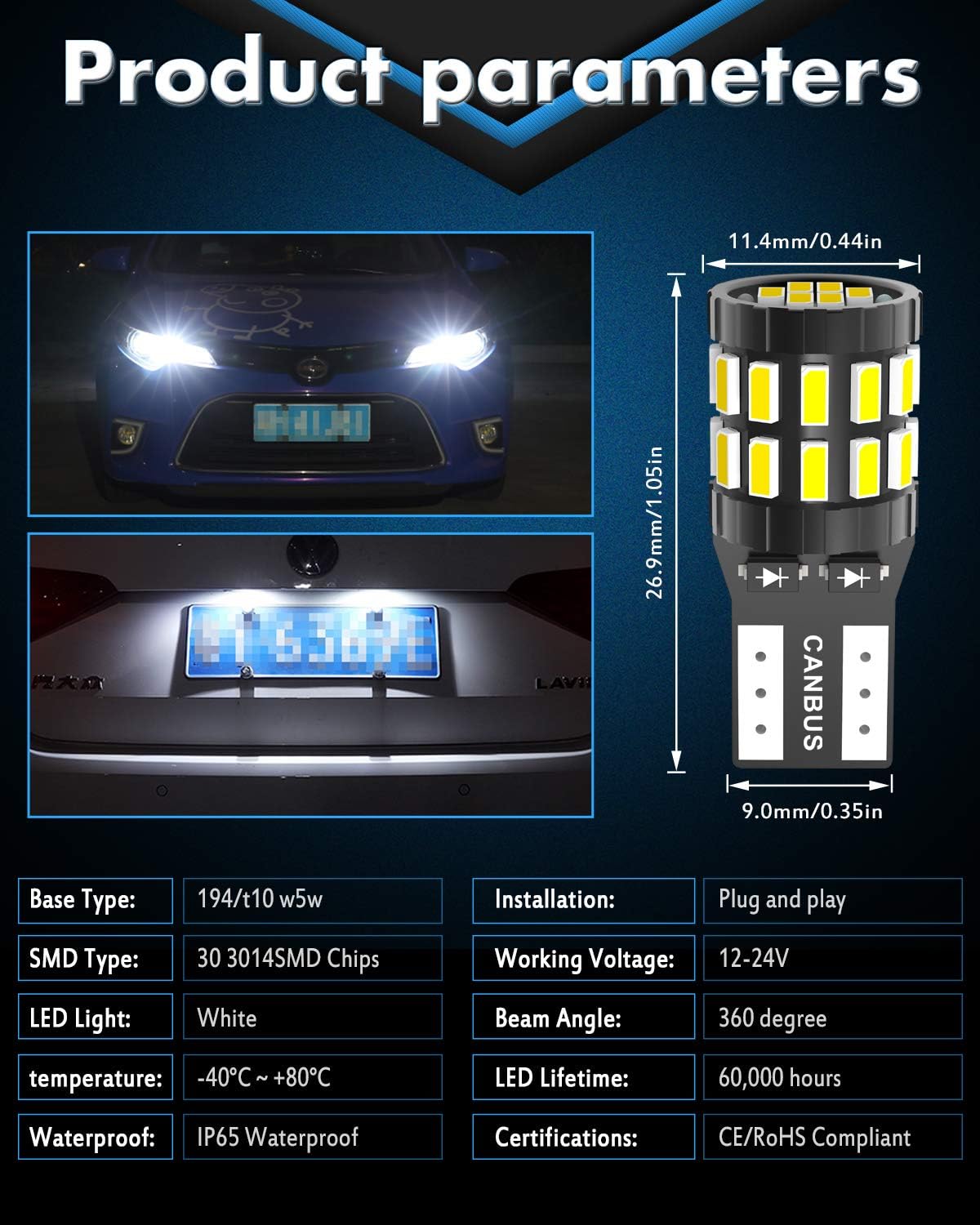 Detalle de KATUR 194 T10 W5W LED bulb 6000K