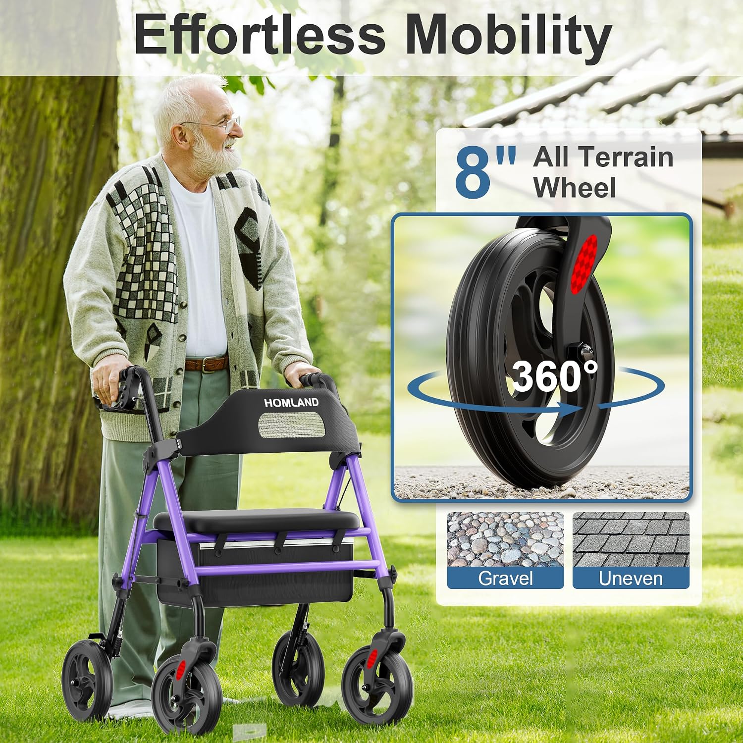 Thumbnail 3 de HOMLAND Rollator faltbar mit Sitz (R2) – schmal für Wohnung, bis 159 kg belastbar, lila