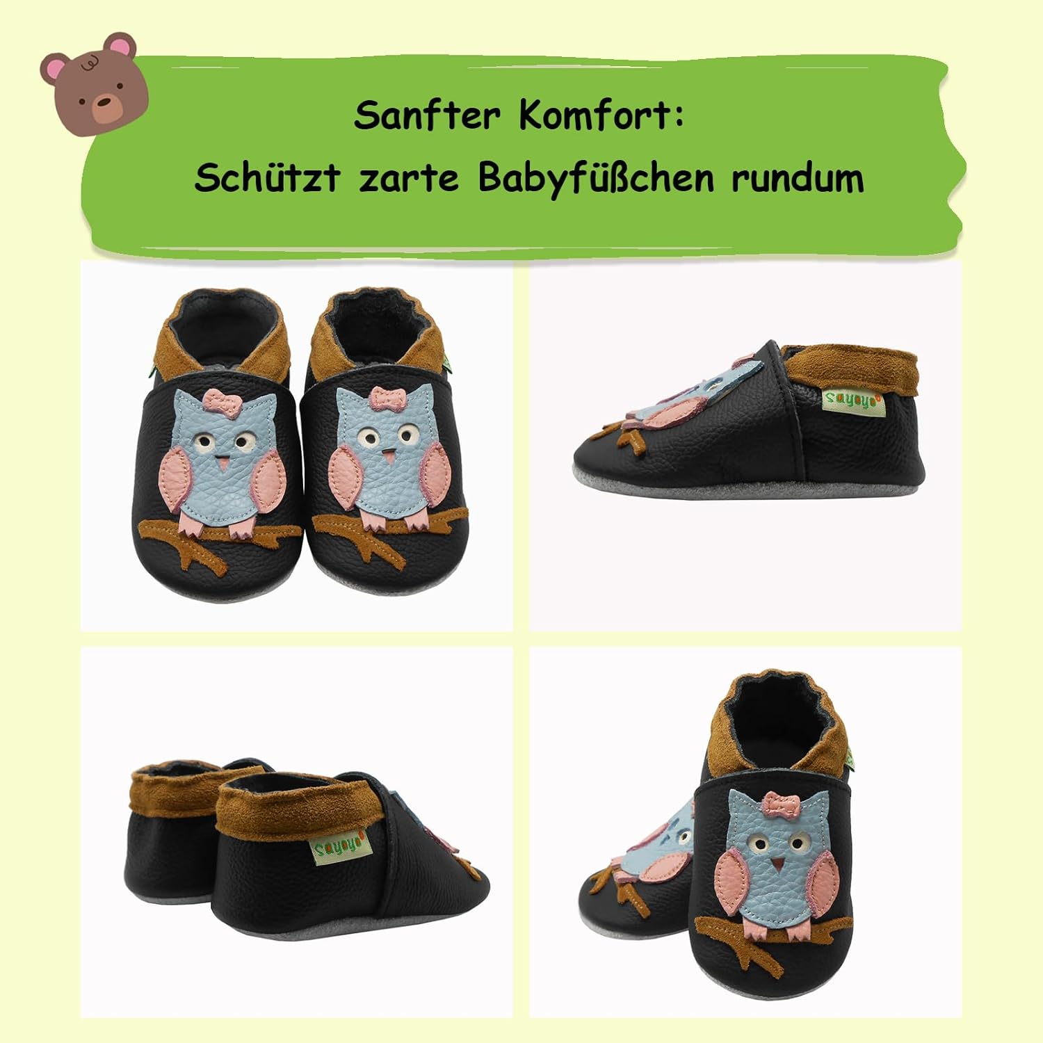 Thumbnail 4 de SAYOYO Weiche Leder Krabbelschuhe – Baby Krabbel- und Laufschuh aus Leder, rutschfest und handgenäht
