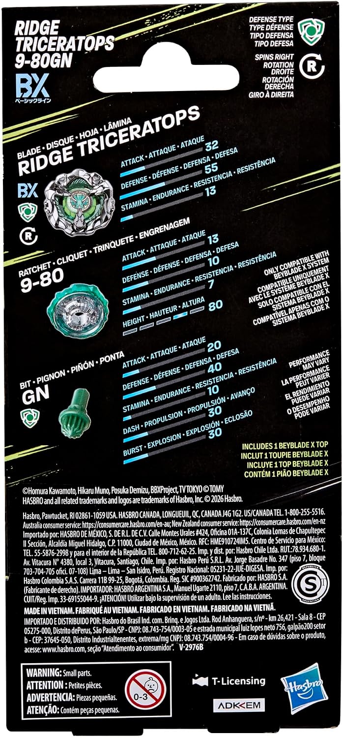 Detalle 2 de Beyblade X Ridge Triceratops 9-80GN ブースターパック 右回転ディフェンスタイプ