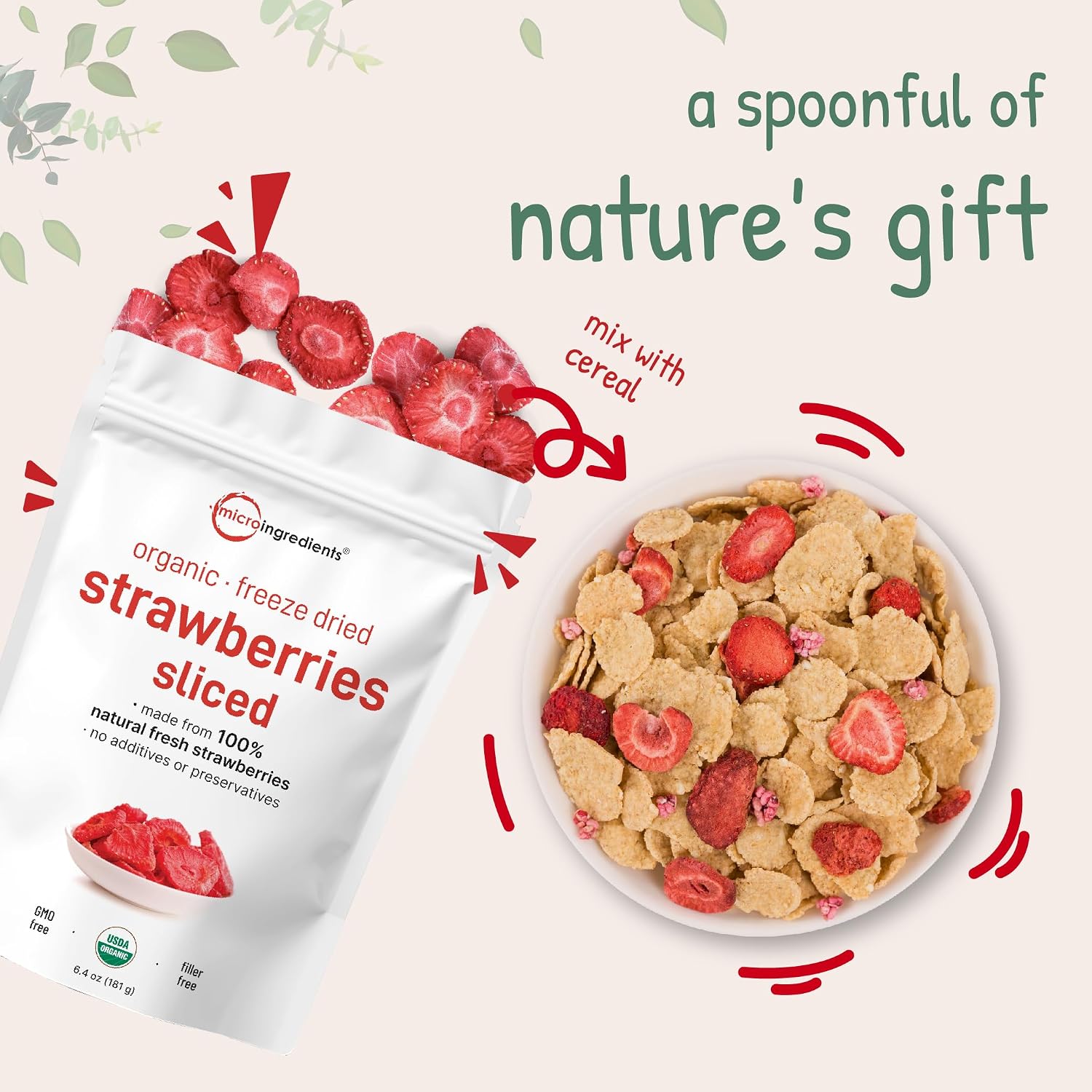 Detalle 1 de Micro Ingredients Organic Sliced Strawberries, 6.4 oz Freeze-Dried Fruit