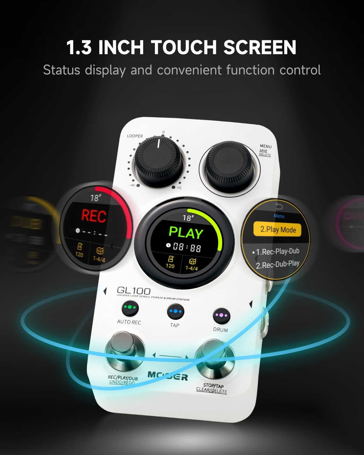 Detalle de MOOER GL100 Looper Pedal and Drum Machine with 220 Patterns and Touchscreen