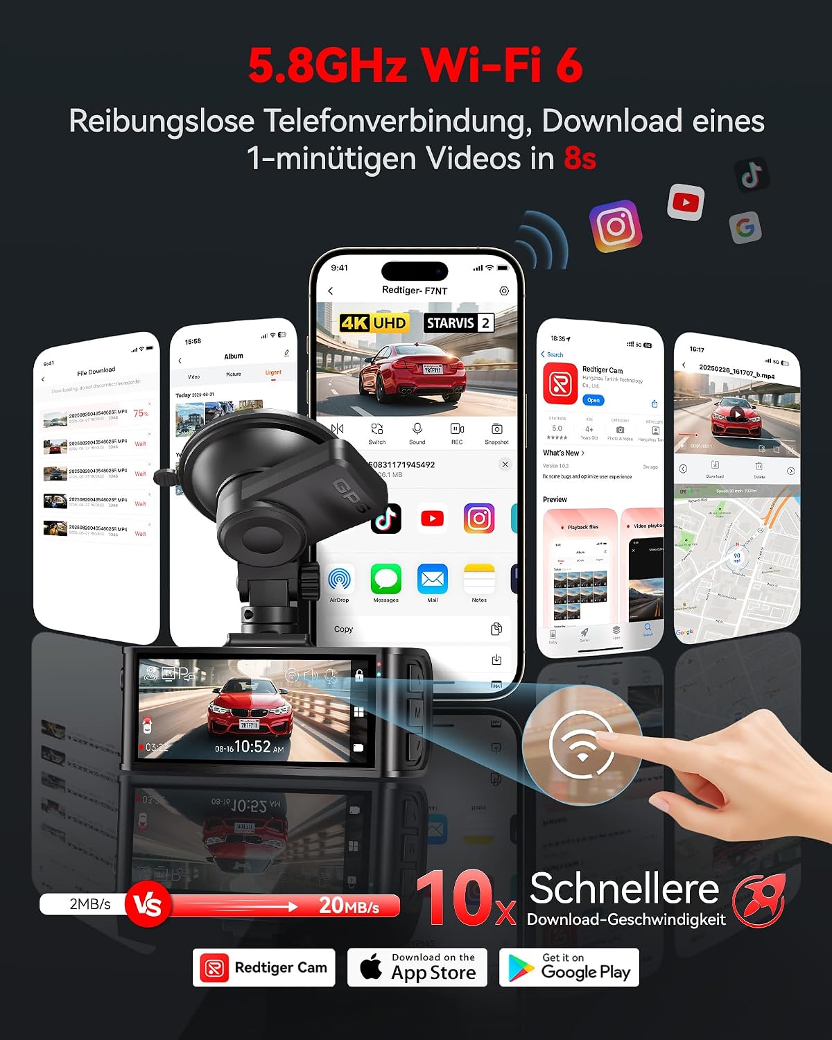 Thumbnail 4 de REDTIGER F7N Touch 4K Dashcam mit GPS und 128GB Karte