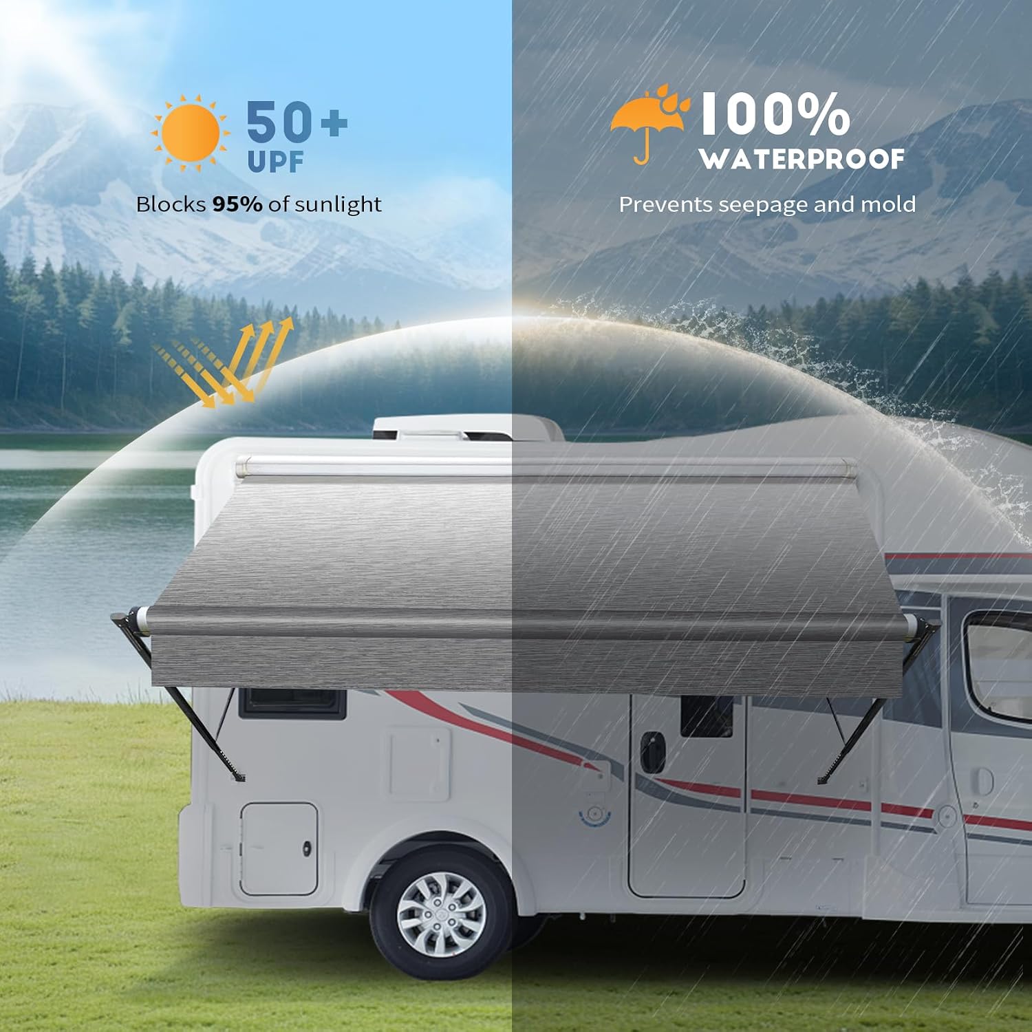 Detalle de Somokg Heavy Duty RV Awning Fabric Replacement (19.5oz Vinyl) — 13FT, Gray Fade
