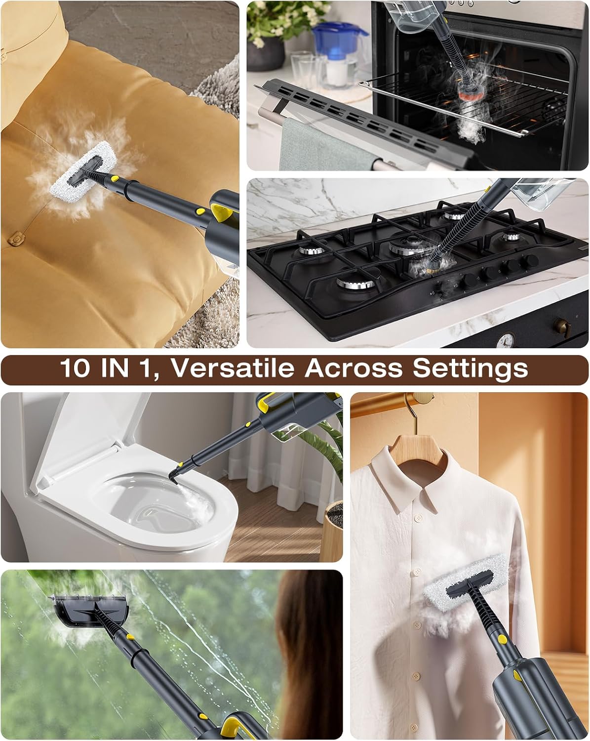 Thumbnail 3 de 10-in-1 Steam Mop with Detachable Handheld Steamer (350ml Tank, 10s Heat-Up, 248°F) for Floors, Carpets, Tiles, BBQ Grills and More