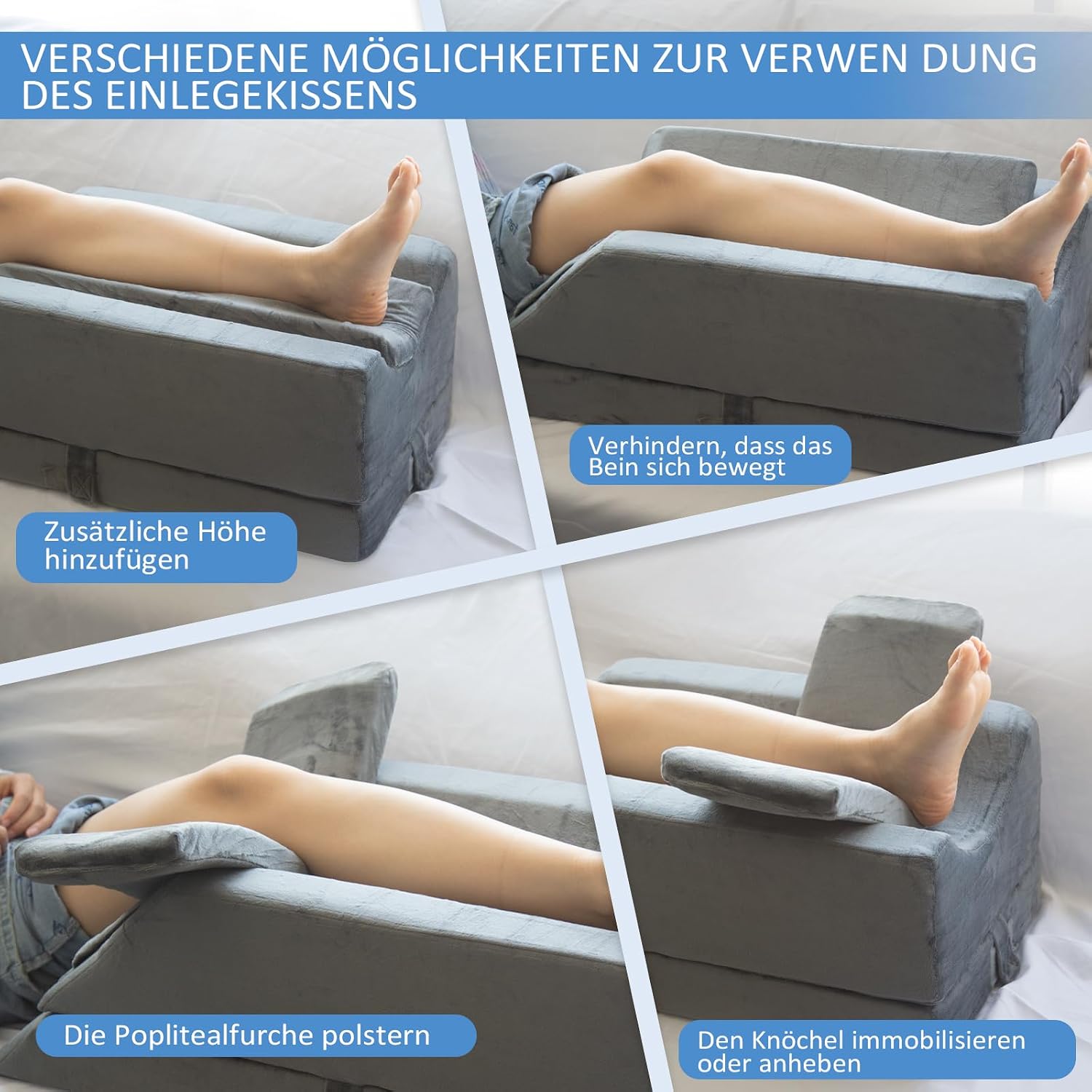 Detalle de KingPavonini 4-stufig höhenverstellbares Venenkissen aus Memoryschaum mit 3 Griffen