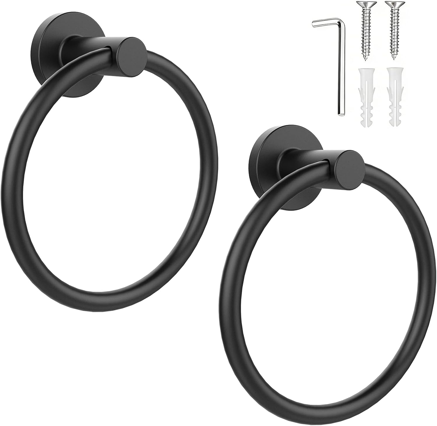 Detalle de SetSail k009 Tr-BK-2p-SS Wall-Mounted Towel Rings, Matte Black, 2-Pack
