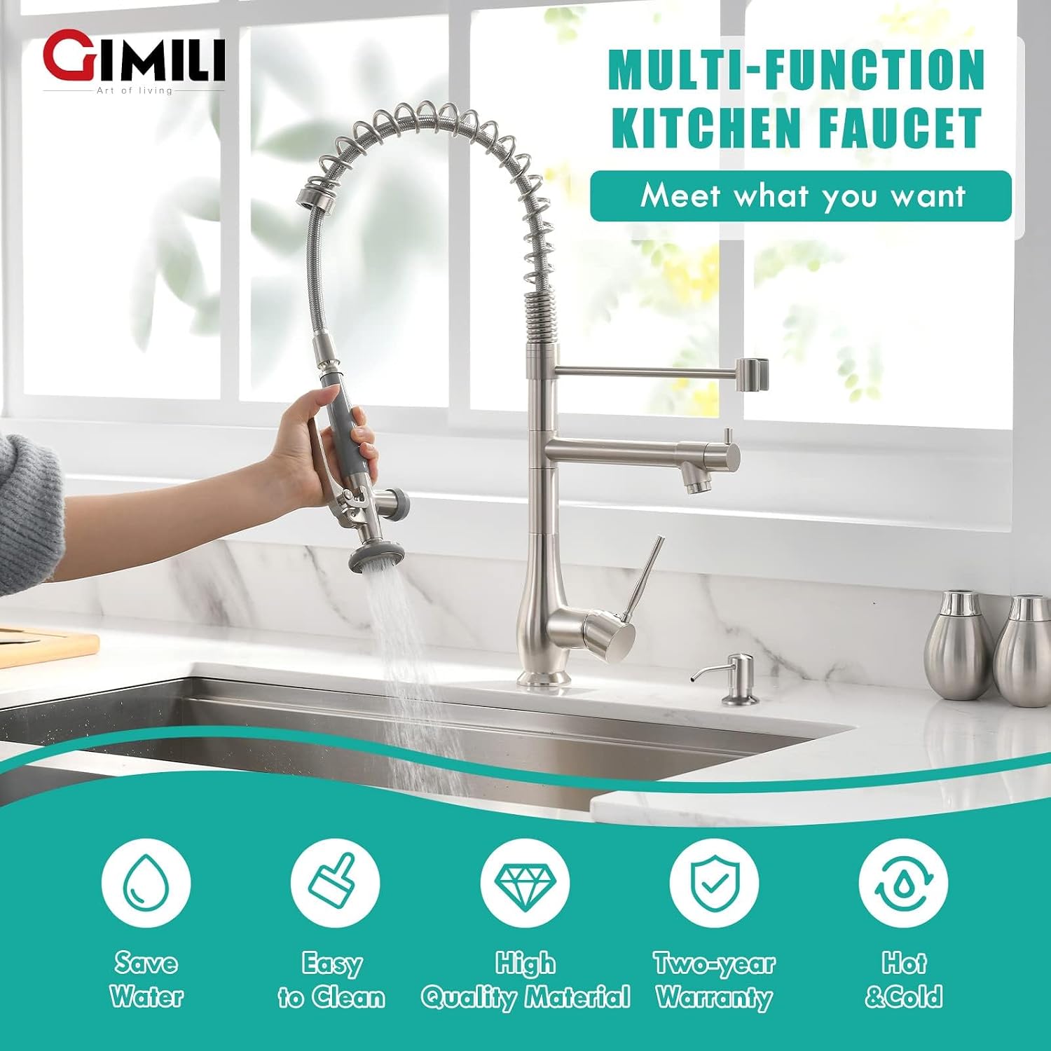 Detalle 1 de GIMILI Kitchen Faucet, Brushed Nickel