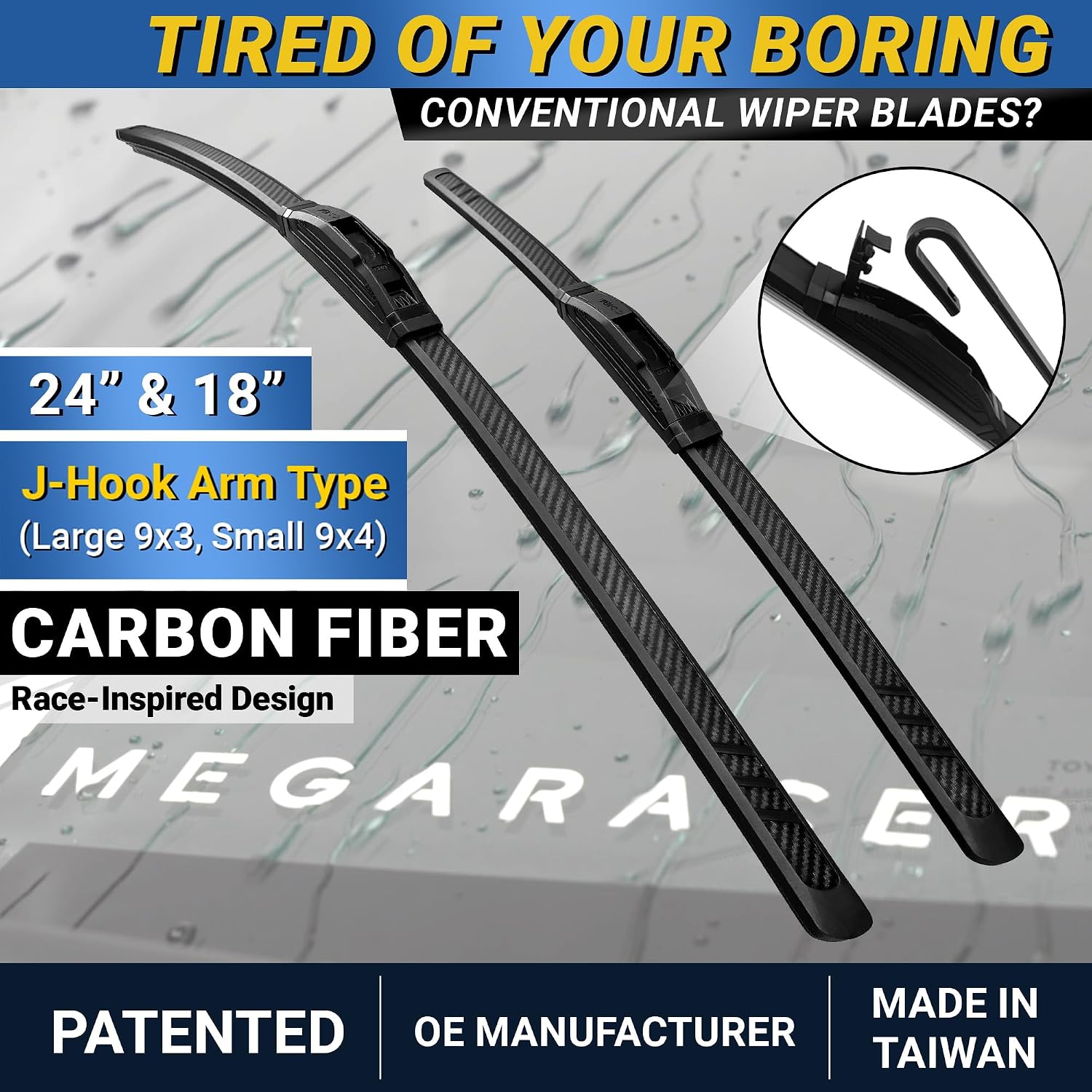 Detalle 2 de Premium Silicone Carbon Fiber Wiper Blades (24" & 18") – All-Season, Quiet, Streak-Free Performance