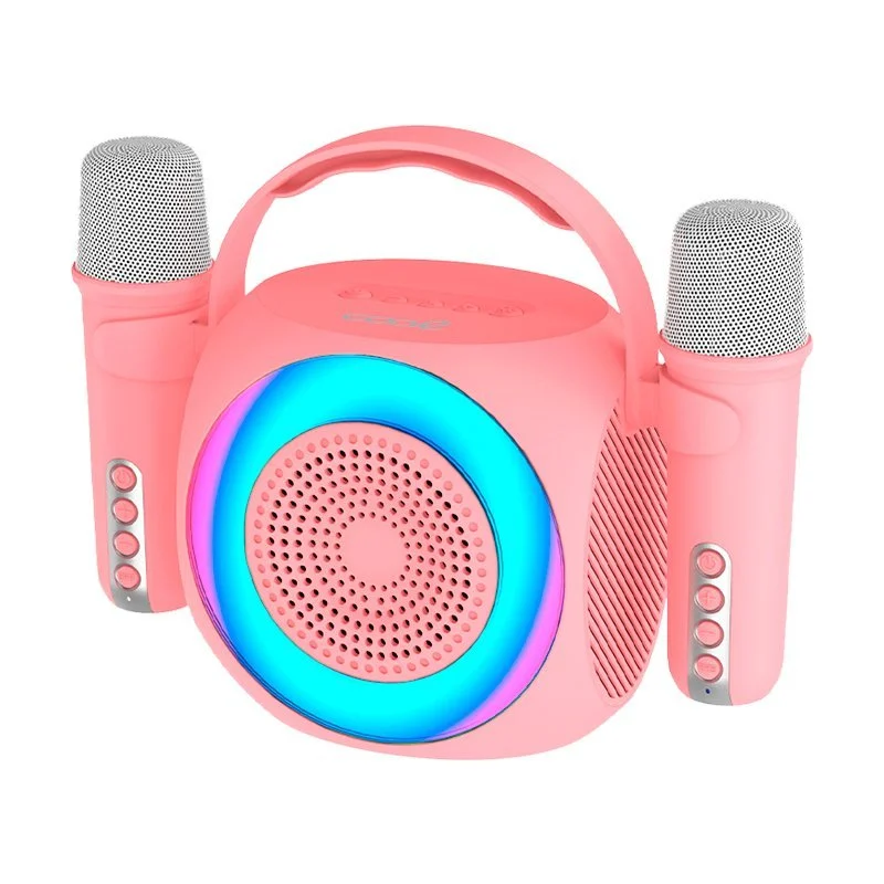Detalle de Cool Mini Karaoke Party: Altavoz Bluetooth Portátil 6W con 2 micrófonos (Rosa)