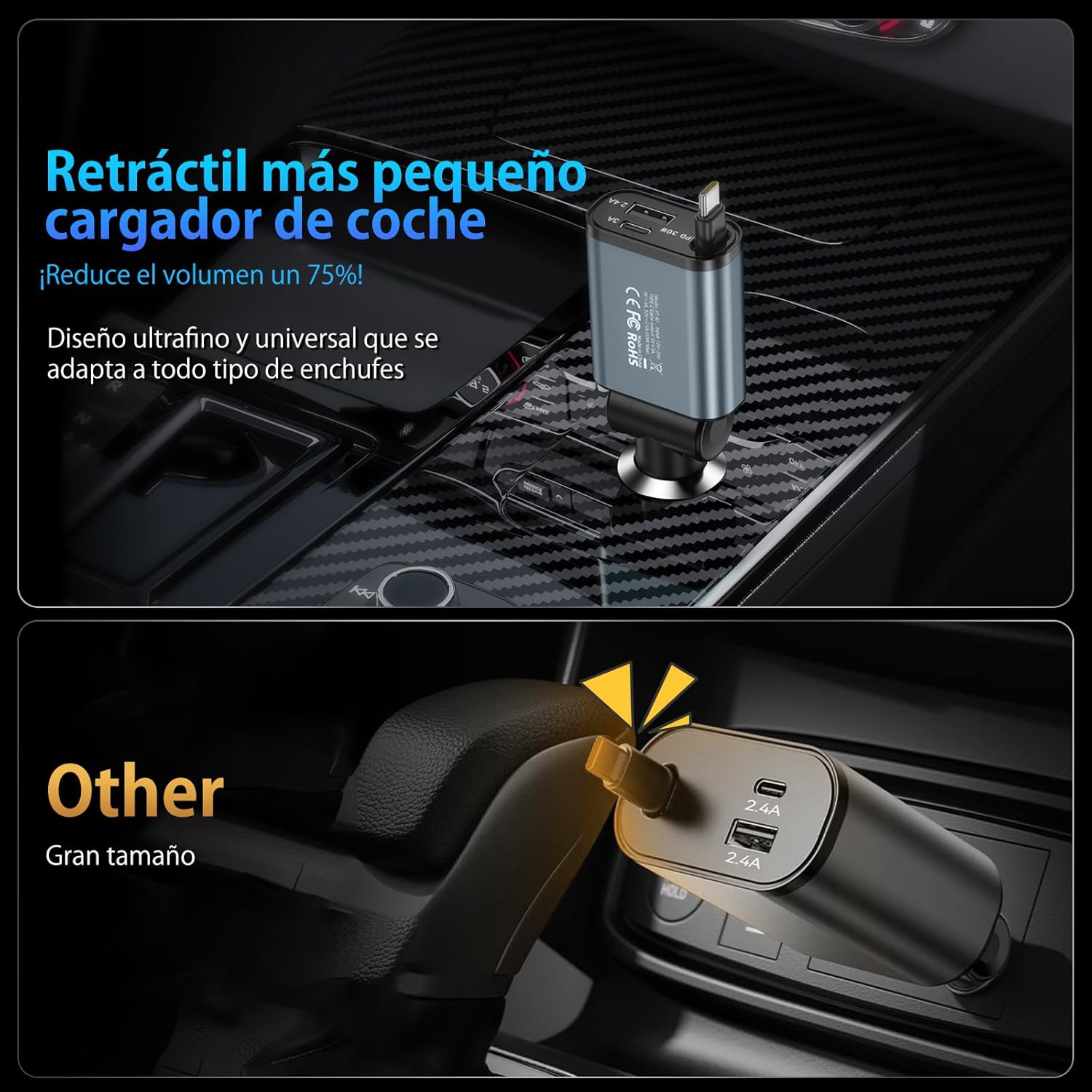 Thumbnail 4 de DUEDUE 3 En 1 Cargador de Coche Rápido 🔌 Plegable 180°