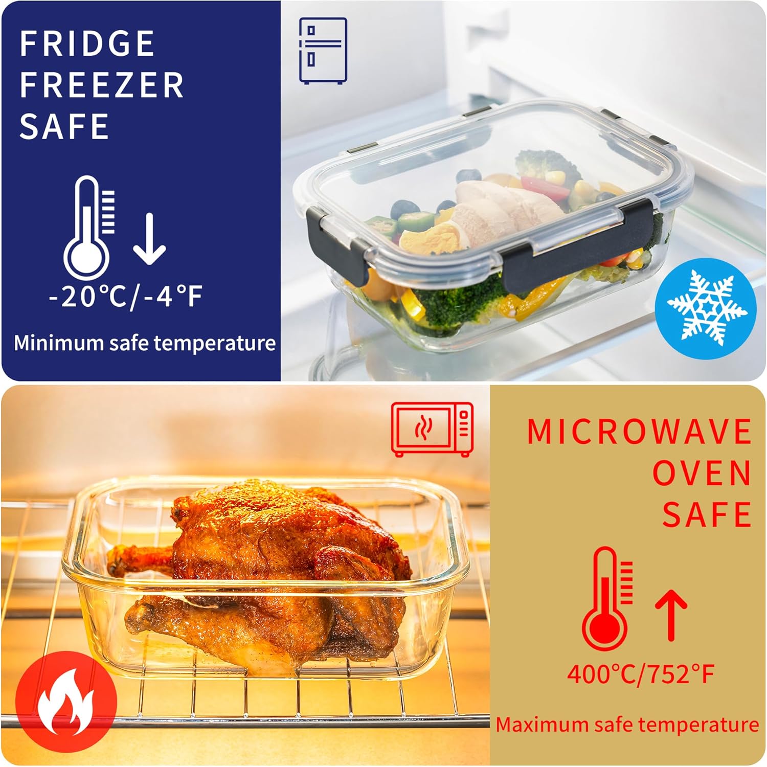 Detalle 2 de MFY 12-teiliger Glasbehälter-Set mit Deckel (Meal Prep Boxen, mikrowellen- & ofentauglich) – grau