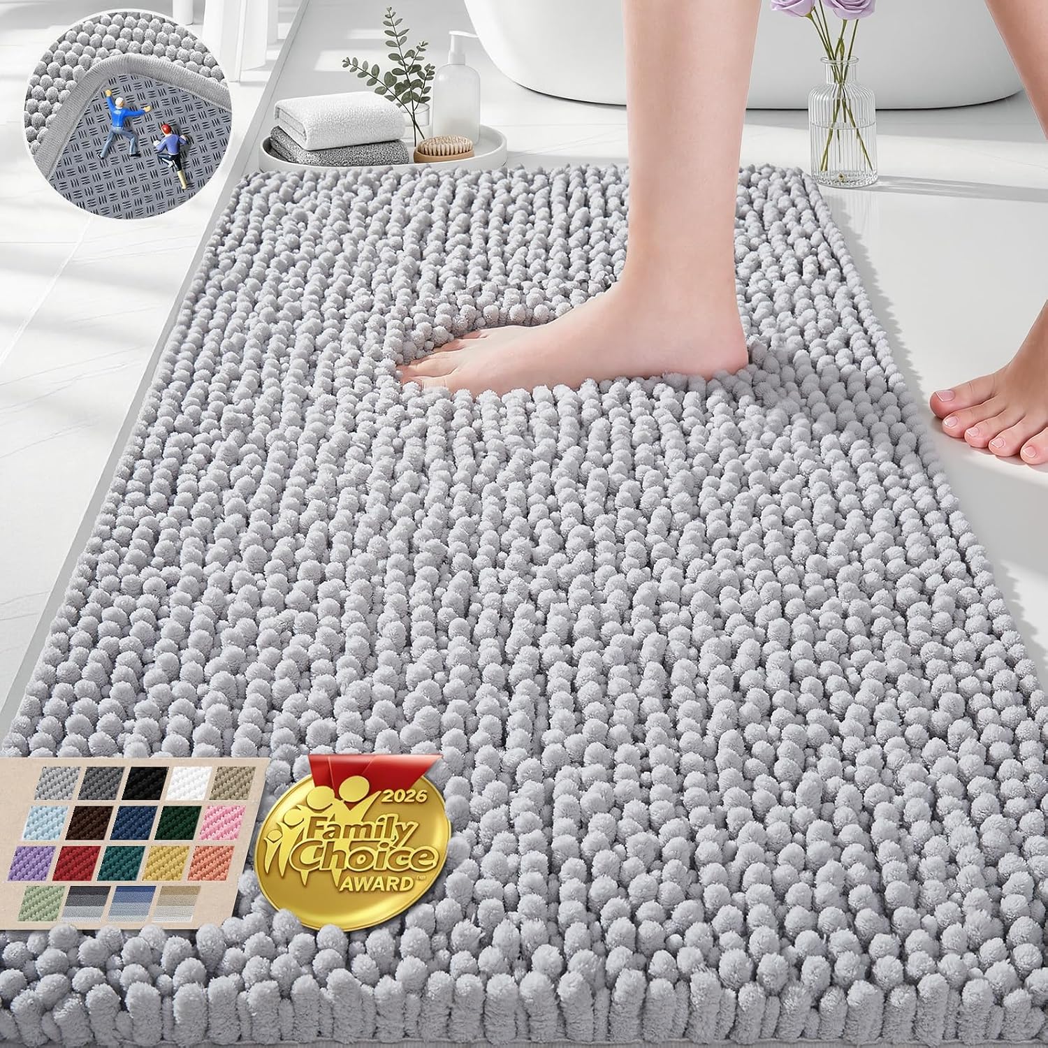 Detalle de Ophanie 30 x 20 Chenille Bath Mat, Gray, Machine Washable