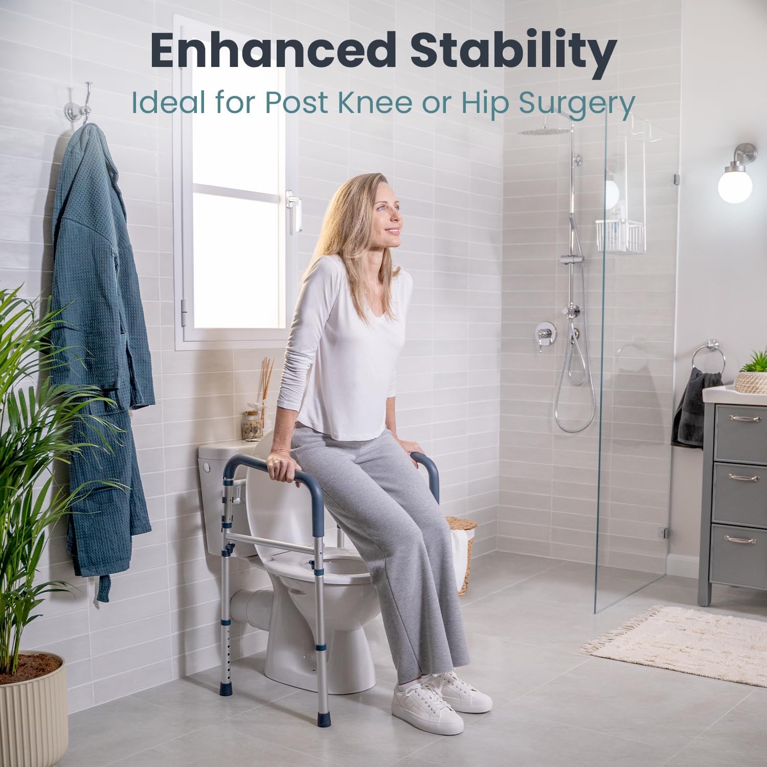 Detalle de PELEGON Toilet Safety Rails (350 lb): Adjustable Safety Frame & Rails for Elderly and Disabled