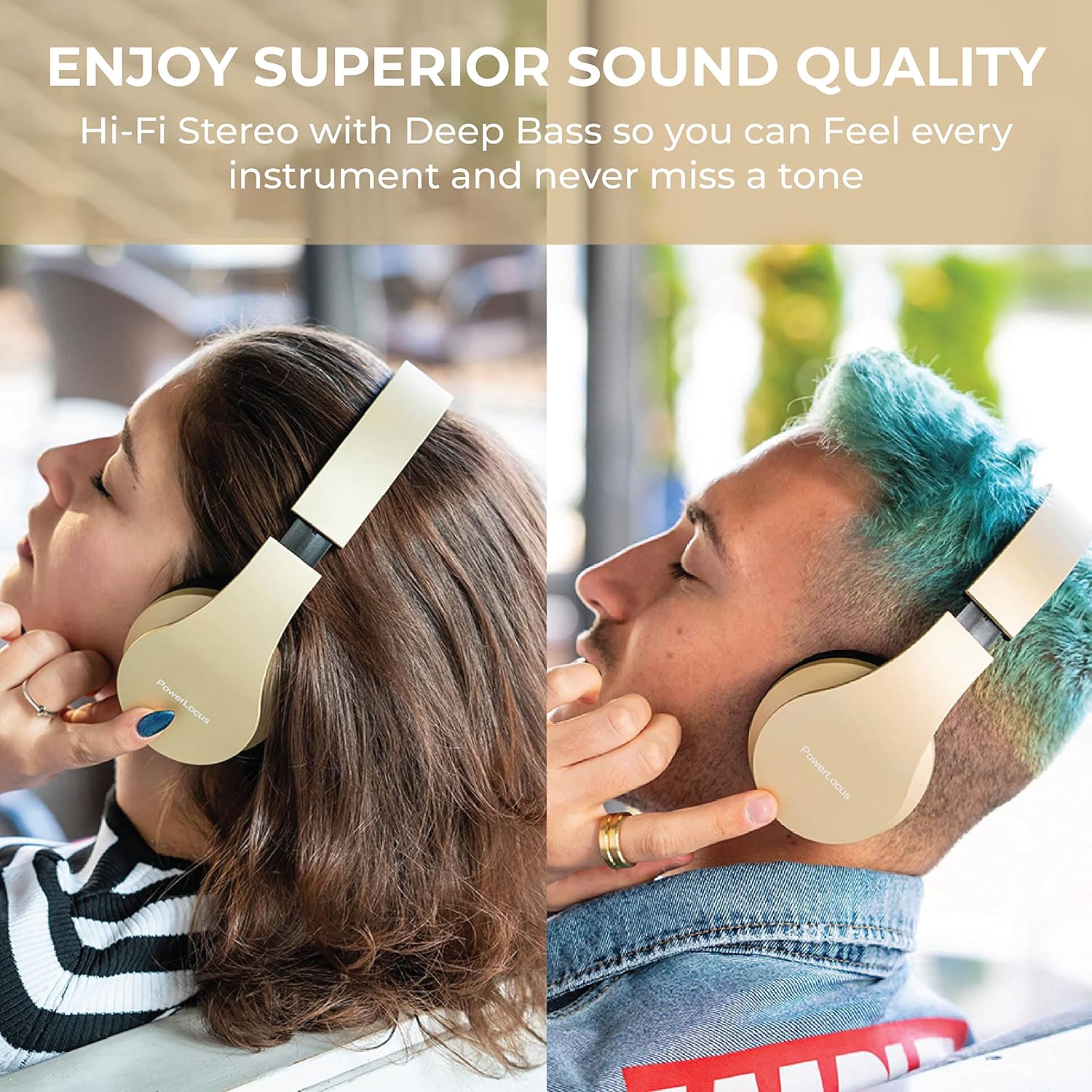 Detalle de PowerLocus Bluetooth Headphones Over Ear with Foldable Design and Multi-Mode Playback