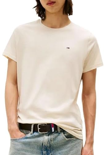 Detalle de Tommy Jeans TJM Original Slim Fit camiseta de algodón orgánico manga corta beige Desert Sand Dune (XS)