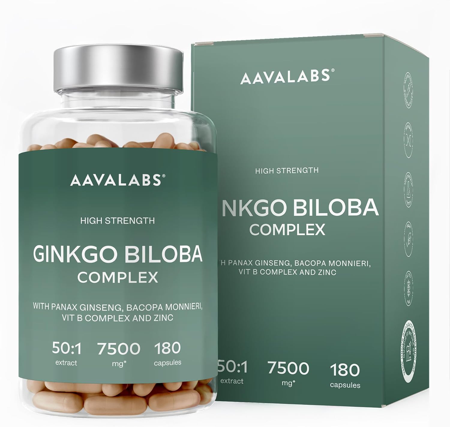 Detalle de AAVALABS Ginkgo Biloba Complex, 50:1-extract, 180 veganistische capsules