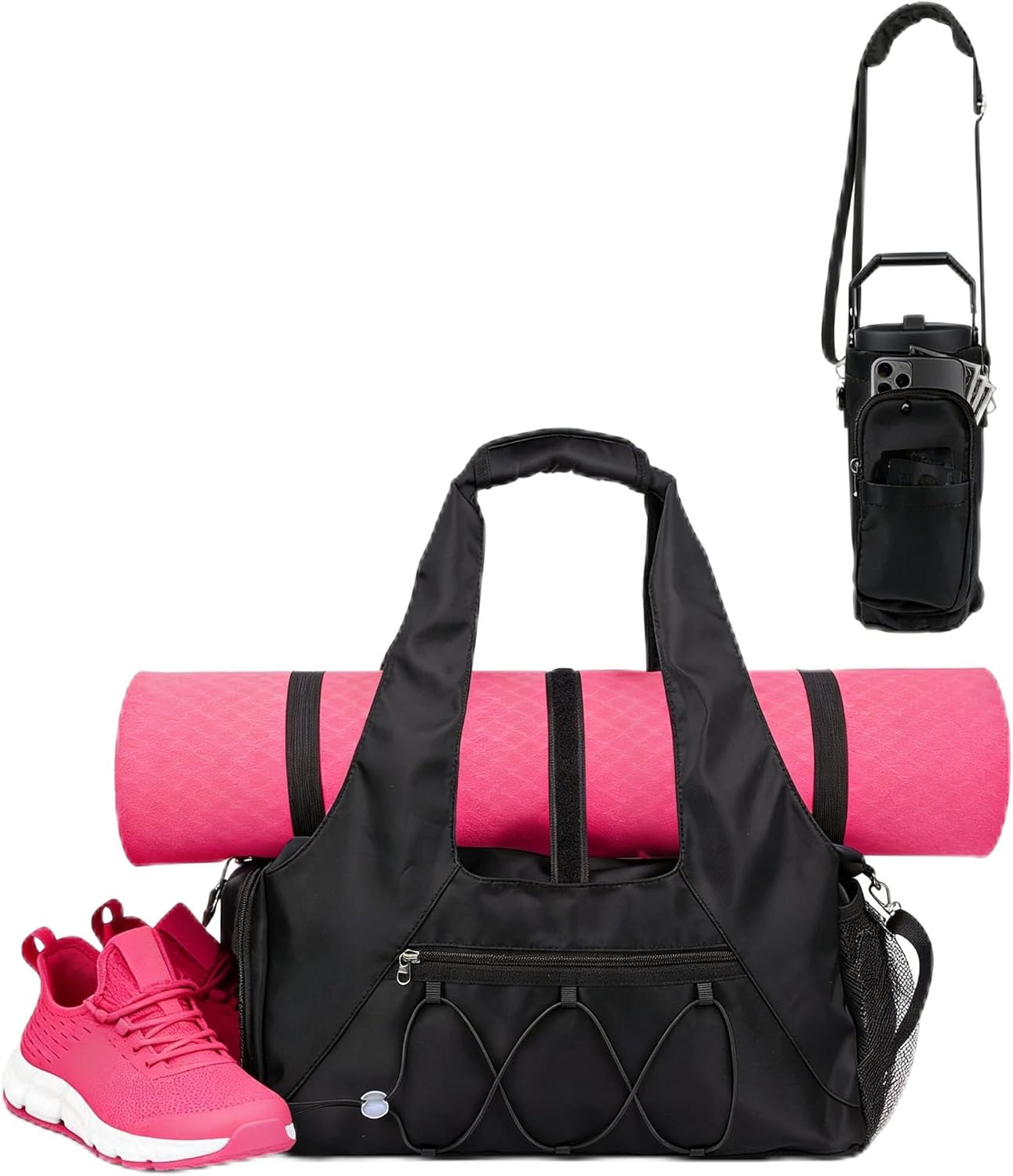 Detalle de Sporttasche für Damen mit Wasserflasche – Groß, wasserabweisend, Schuhfach & Nassfach