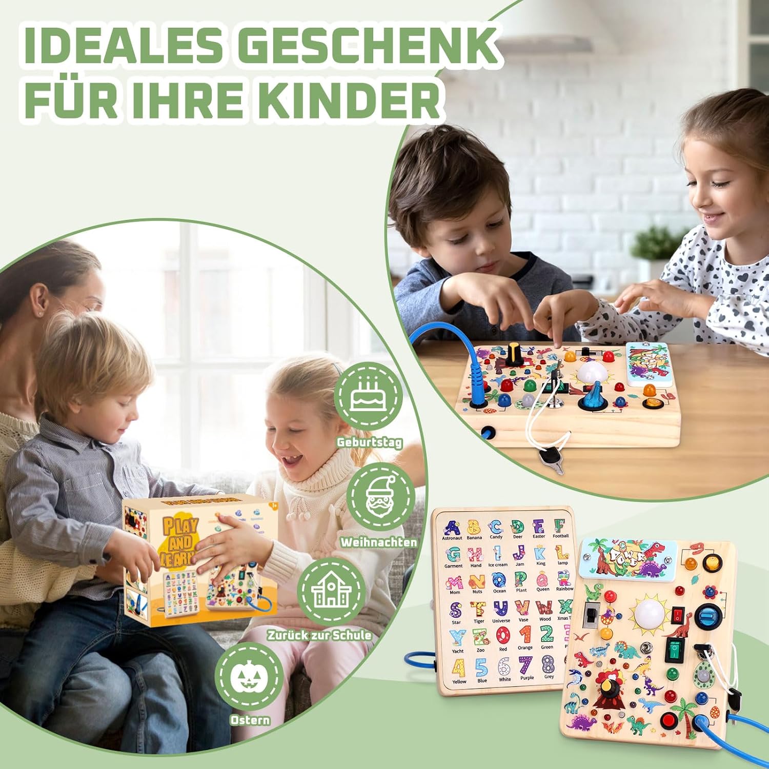 Thumbnail 5 de Hoarosall Dinosaurier Busy Board Montessori: Activity Board aus Holz mit 10 Schaltern & 23 LED-Lichtern