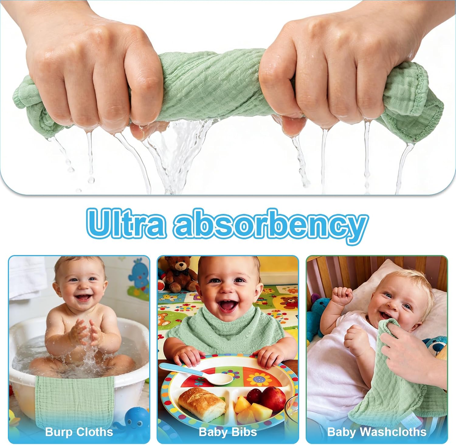 Thumbnail 6 de NUEUAP Bc-mc-6pk Muslin Burp Cloths, 6-Pack, 10 x 20 Inches