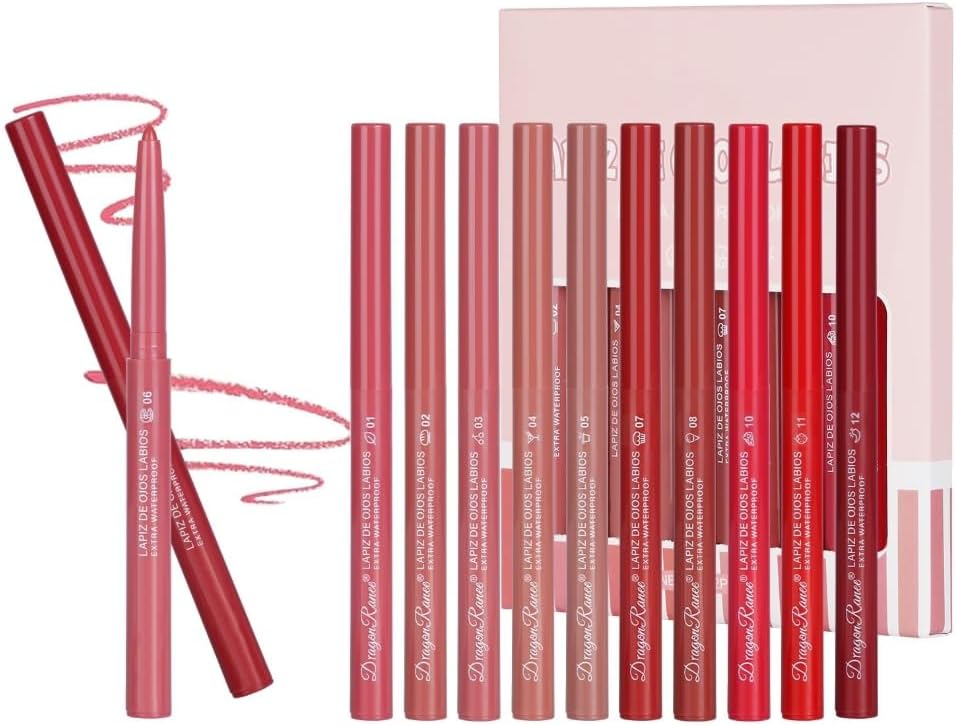 Detalle de LOPHE Matita Labbra 12 Colori – Set di Lip Liner Impermeabili, Cremose e Lisce, a Lunga Tenuta (Serie Opaca A)