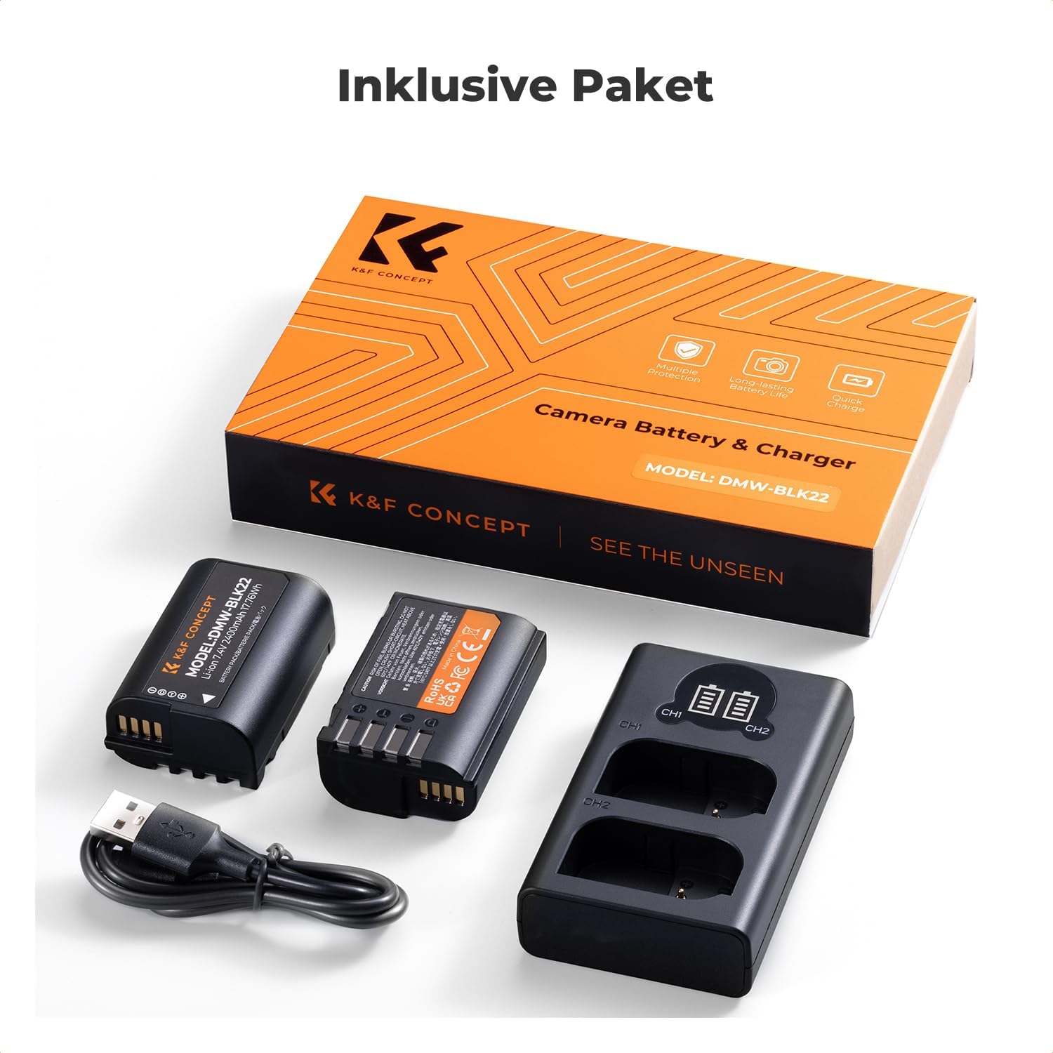 Thumbnail 6 de K&F CONCEPT DMW-BLK22 Akku 2er-Pack (2400 mAh) + LCD Dual-Slot-Ladegerät für Panasonic Lumix