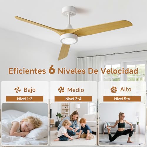 Detalle 2 de Ateroll Ventilador de Techo con Luz 132 cm — Silencioso, Control Remoto y Función Verano/Invierno