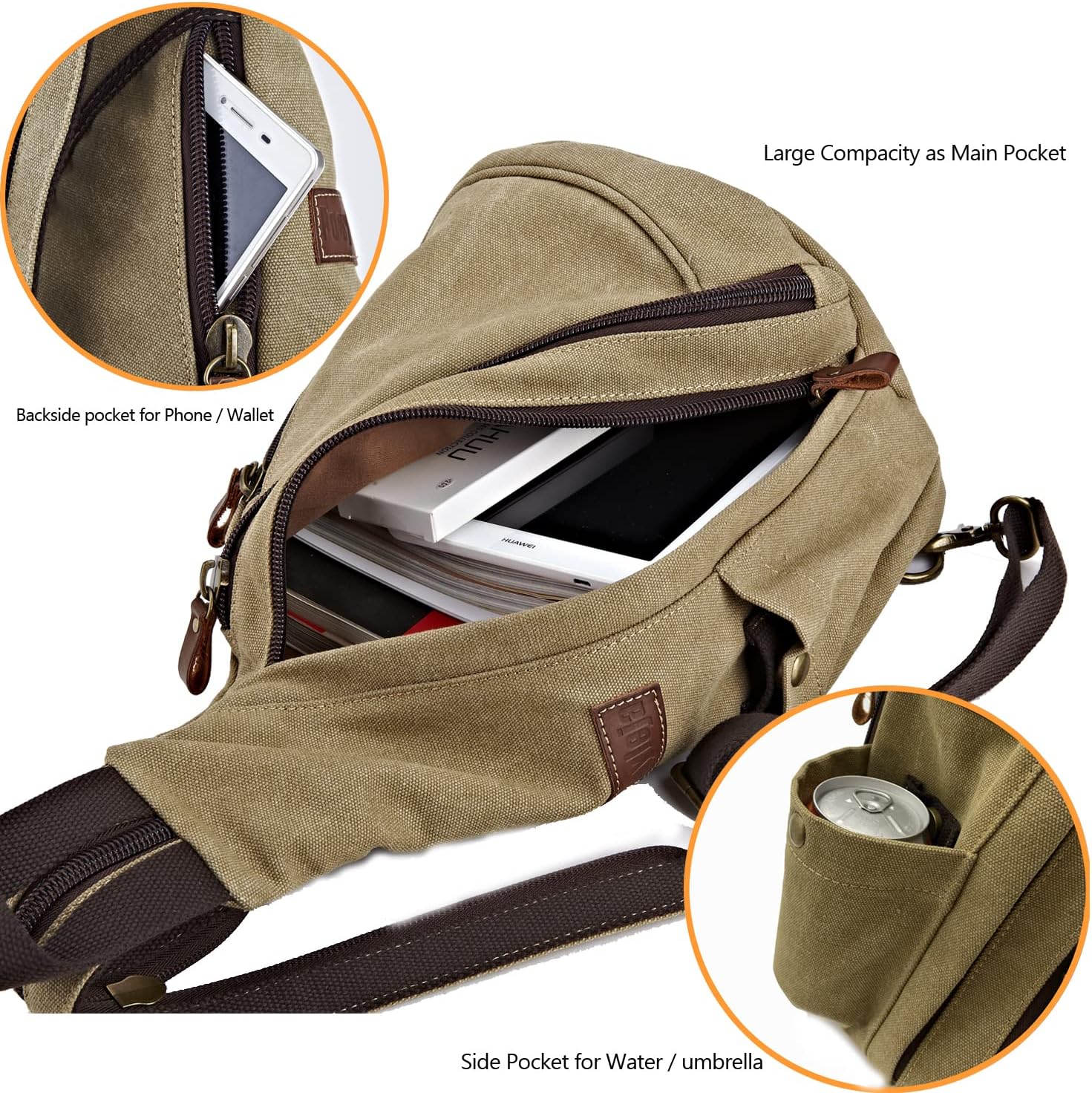 Thumbnail 5 de Poeyleja Canvas Sling Bag Convertible Crossbody Bag for Day-to-Day Travel