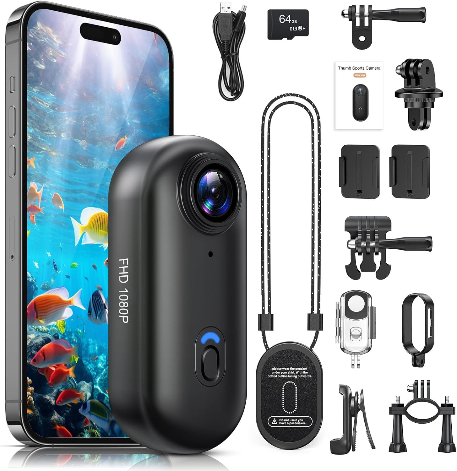 Detalle de Hiwoor Action Cam – Mini Bodycam mit 120° Weitwinkel, IP68 bis 30 m, 150 Min. Akku, 64 GB TF & umfangreichem Zubehör