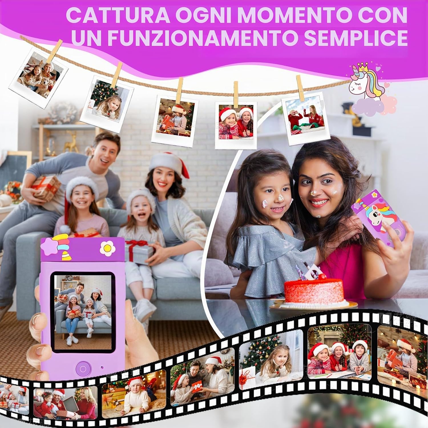 Thumbnail 5 de ARNSSIEN Fotocamera per bambini con schermo tattile e obiettivo girevole 180°