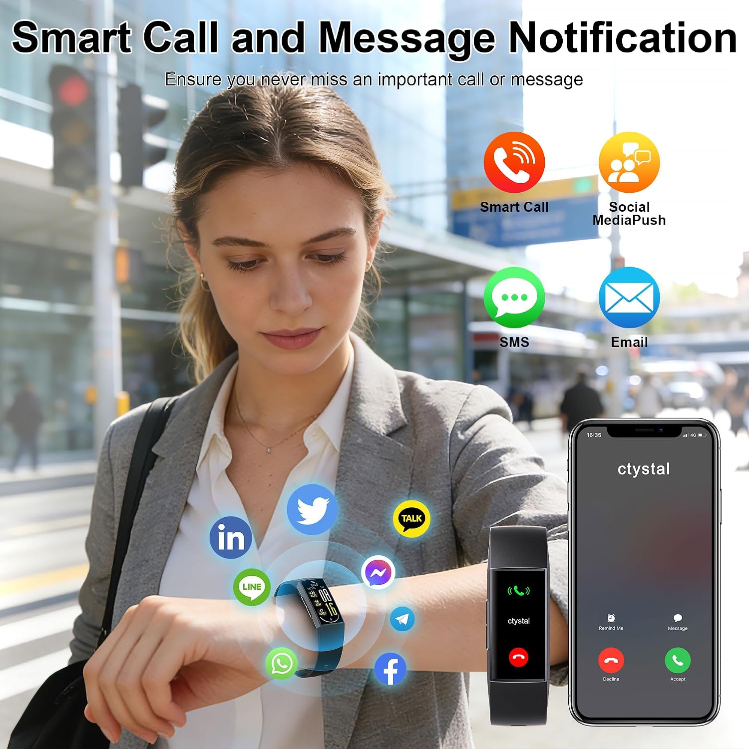 Detalle de Jimhaby Fitness Tracker Smartwatch with 1.13" AMOLED Display, Heart Rate & Sleep Tracking, IP68 (Black)