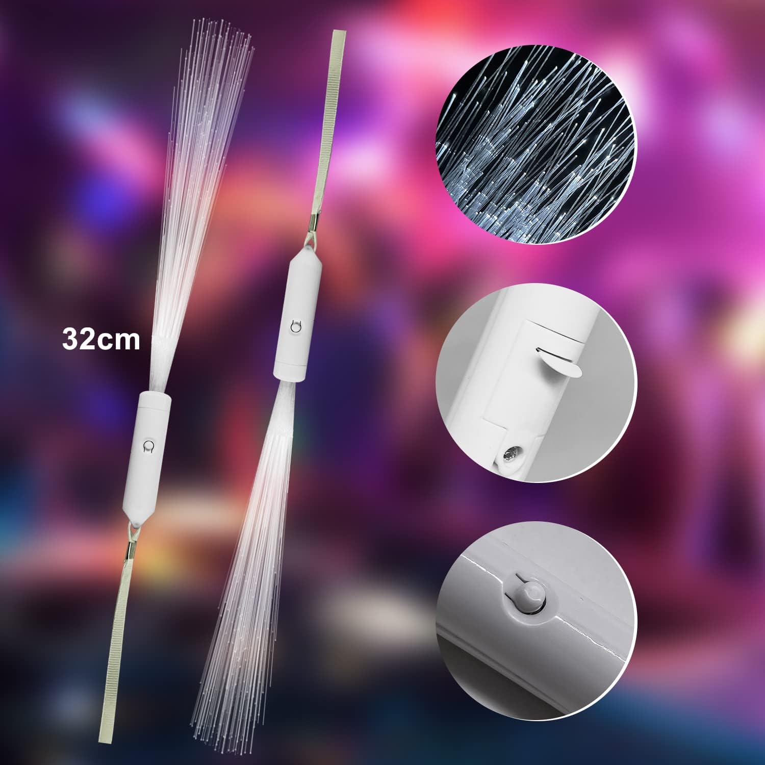 Thumbnail 3 de M.best 15 Stück Glow Sticks LED Leuchten Weiß – 32 cm, 3 Blinkmodi, Faseroptik