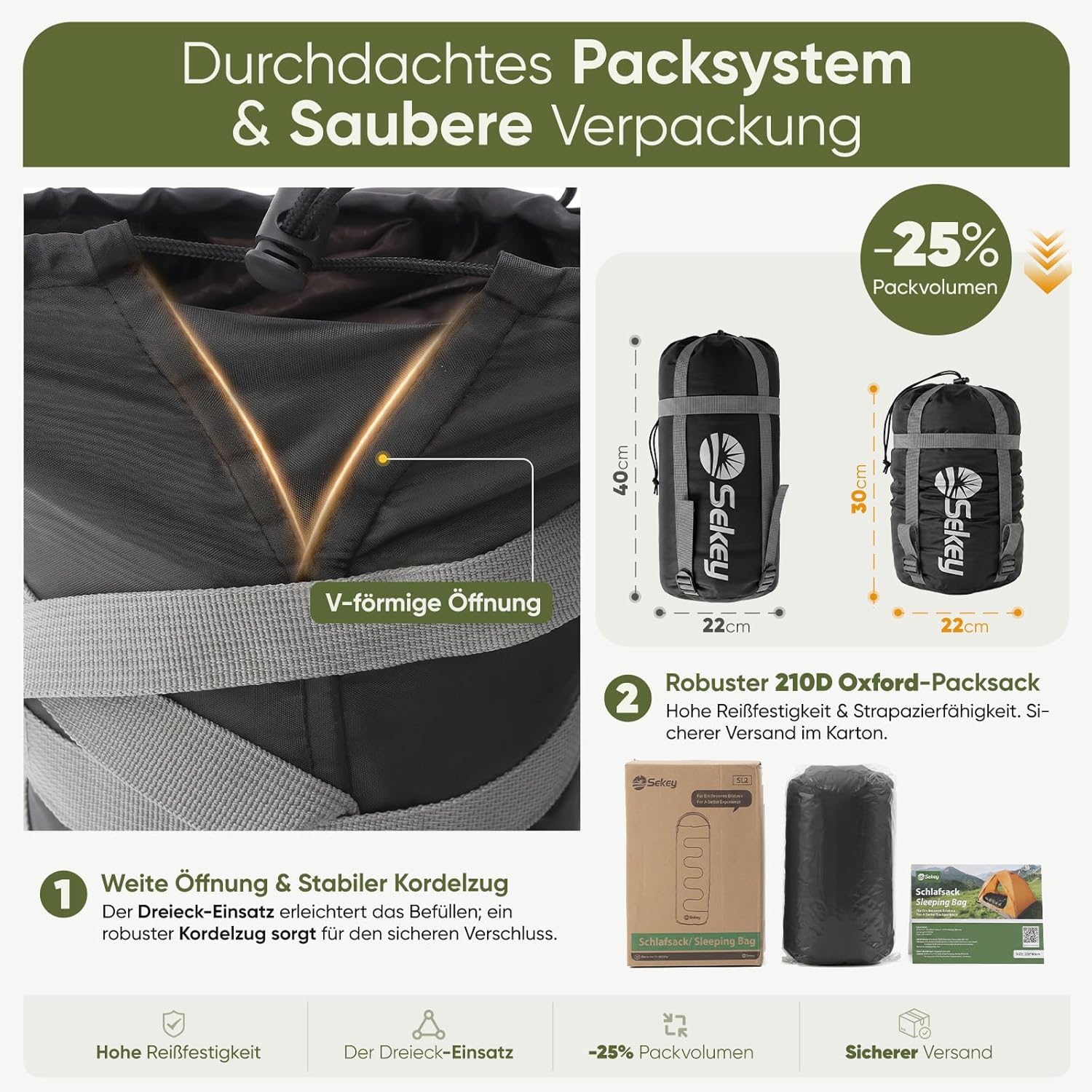 Detalle 2 de Sekey Schlafsack 220 x 80 cm – 3-Jahreszeiten-Decke (2-in-1) mit Fußbelüftung