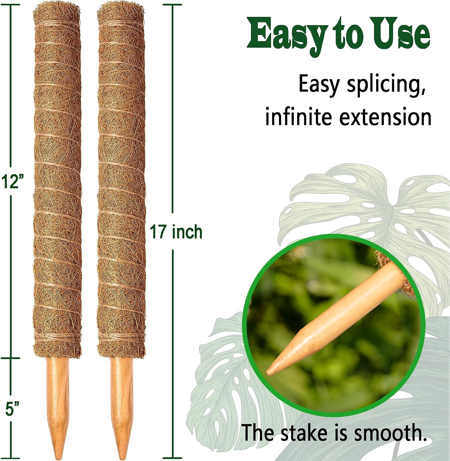 Detalle 2 de CHIAFFI MOSS POLE 217 17-Inch Stackable Coir Plant Supports, 2-Pack with Jute Twine