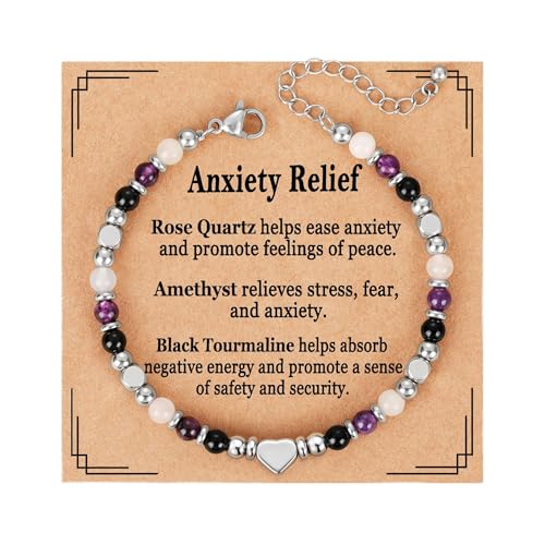 Detalle de ESPVO Crystals Anxiety Bracelet for Women – Amethyst, Black Tourmaline & Rose Quartz Natural Stones