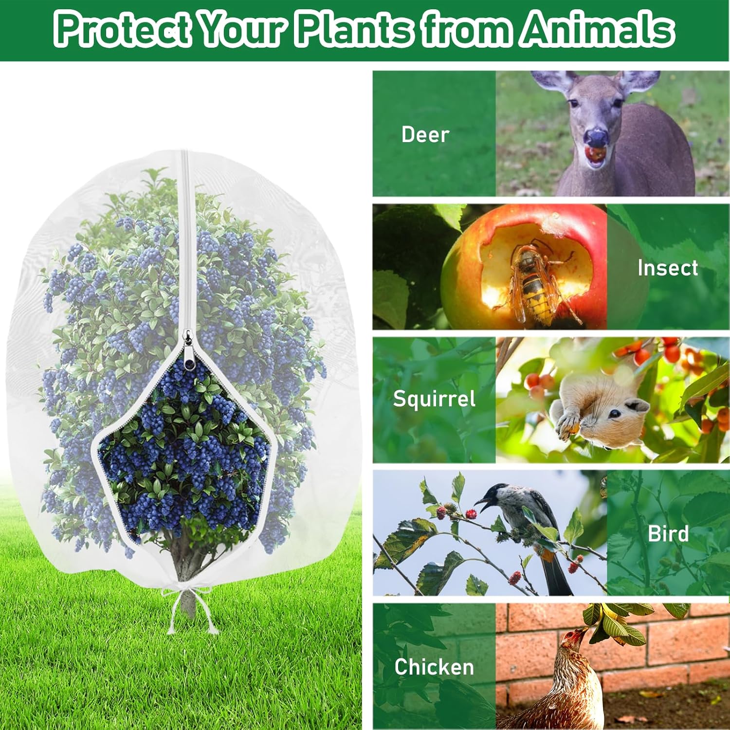 Thumbnail 2 de Fruit Tree Netting Bird Protection with Zipper 100×150 cm – Garden Plant Covers