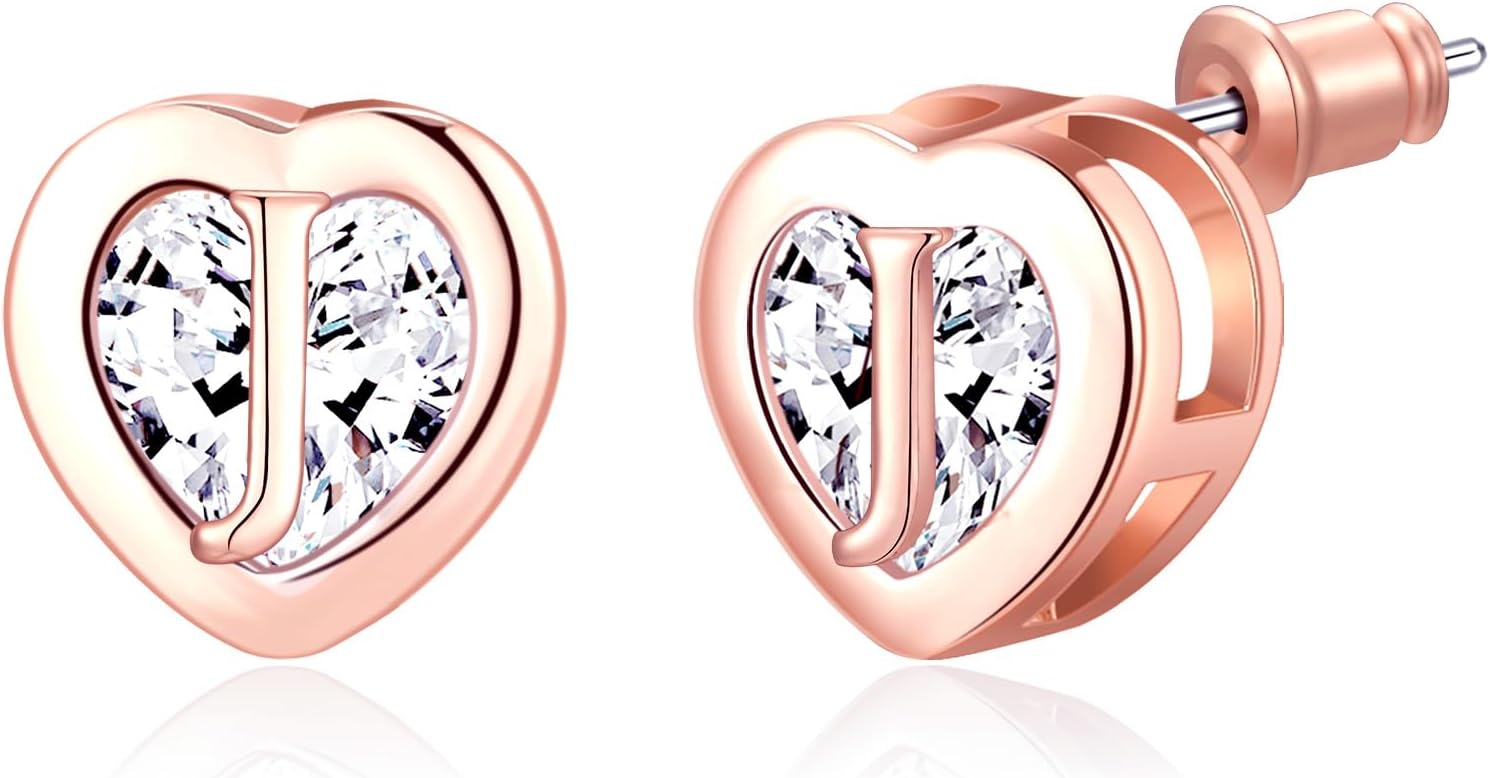Detalle de Herz Initial Ohrstecker 14K Gold/Rose Gold plattiert – Initialen-Schmuck für Damen