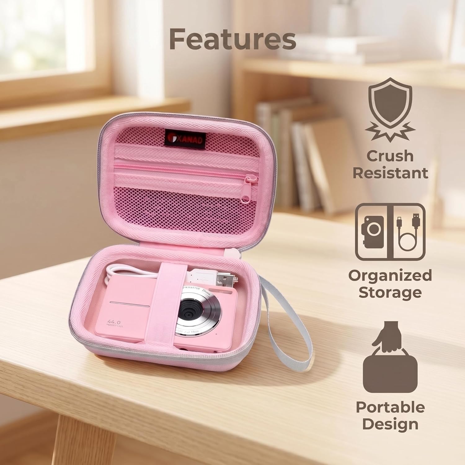 Detalle de XANAD Digitalkamera Hülle & Tasche für Kinderkameras – passend z. B. für Kodak Pixpro FZ55 und C1 mini (Rosa)