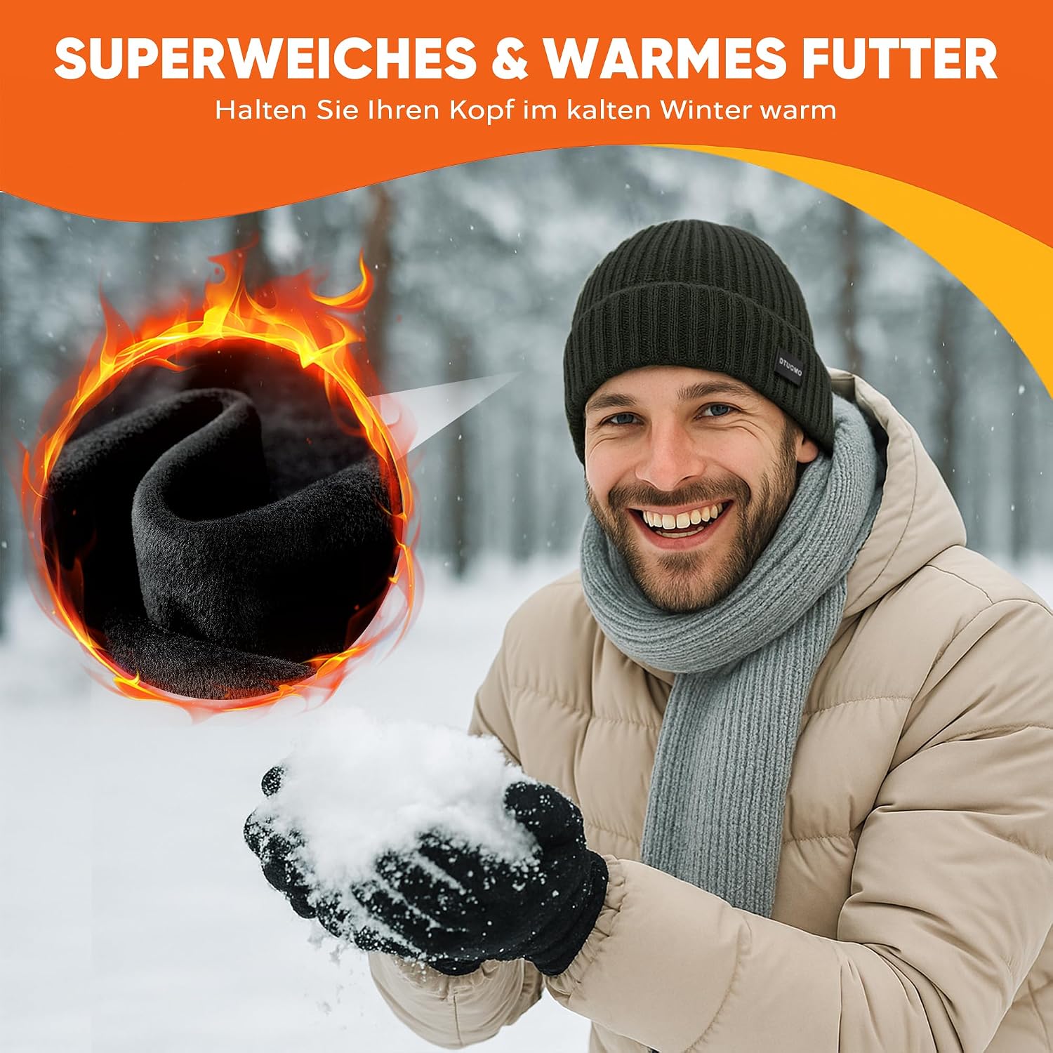 Detalle 2 de DTUOMO Merinowolle Mütze Herren One Size 🧣
