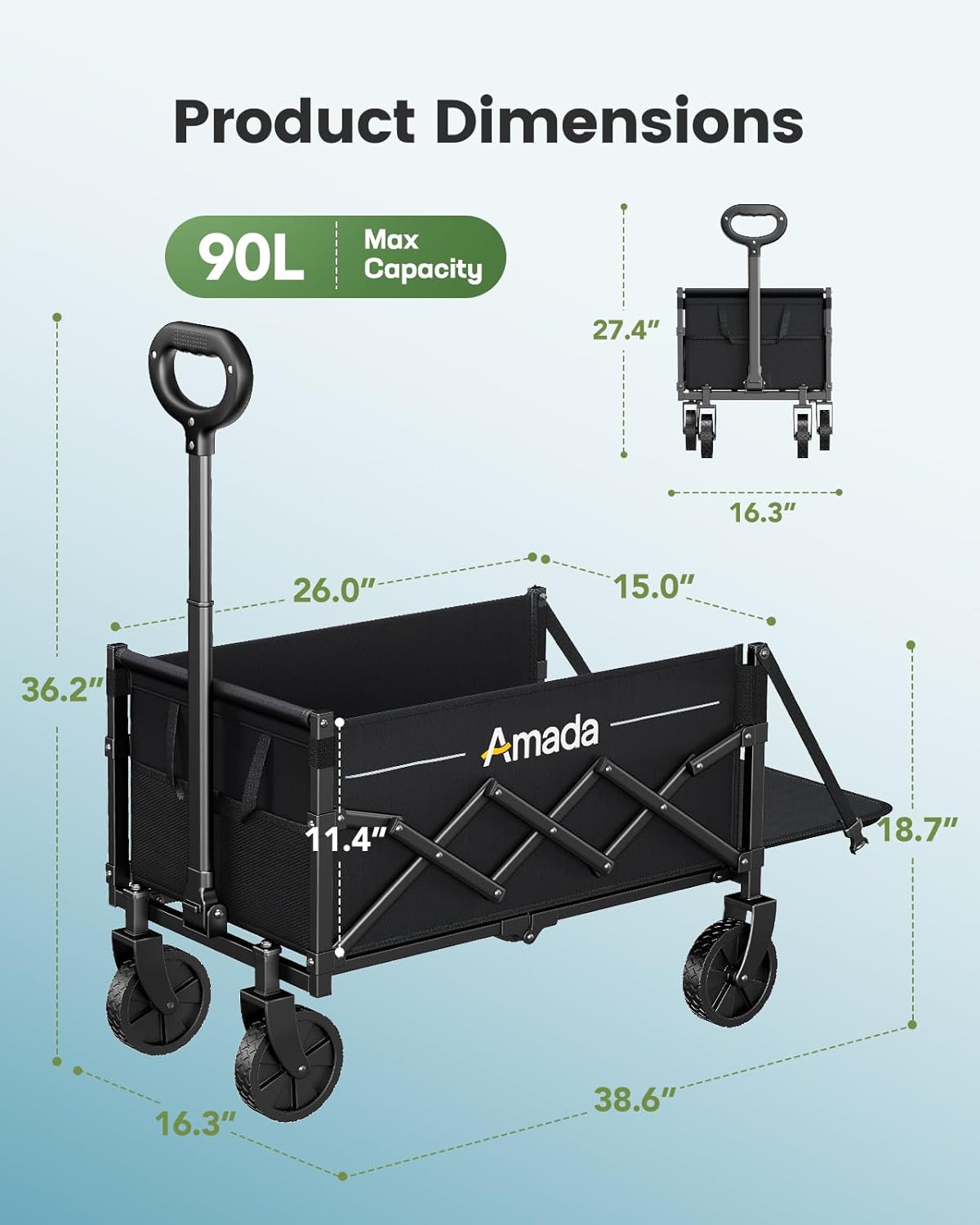 Thumbnail 3 de 90L Festival Trolley: Folding Wagon with 360 lbs Load and Expandable Storage