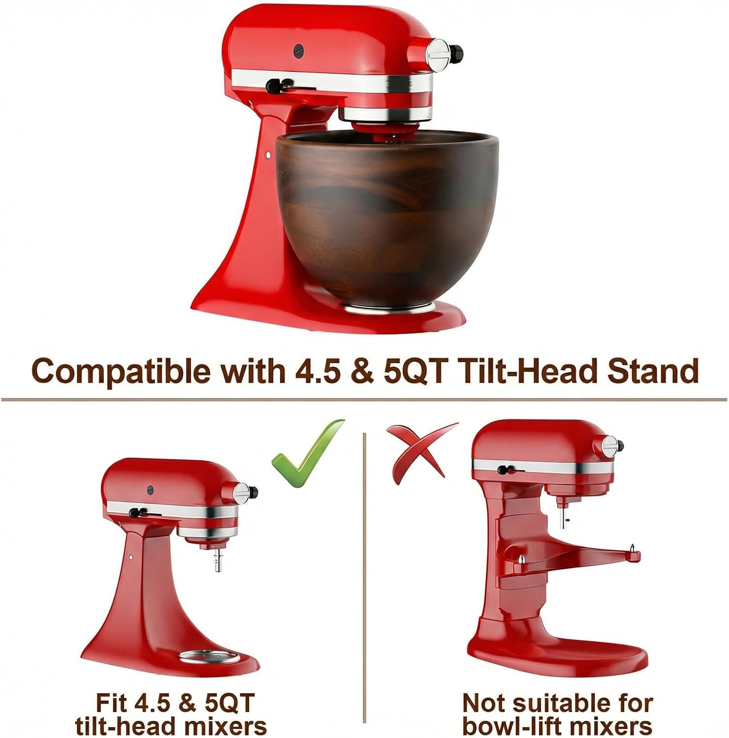 Detalle 2 de Cofun Premium Wood Mixing Bowl for 4.5–5 Qt Tilt-Head Stand Mixers (Acacia Wood)