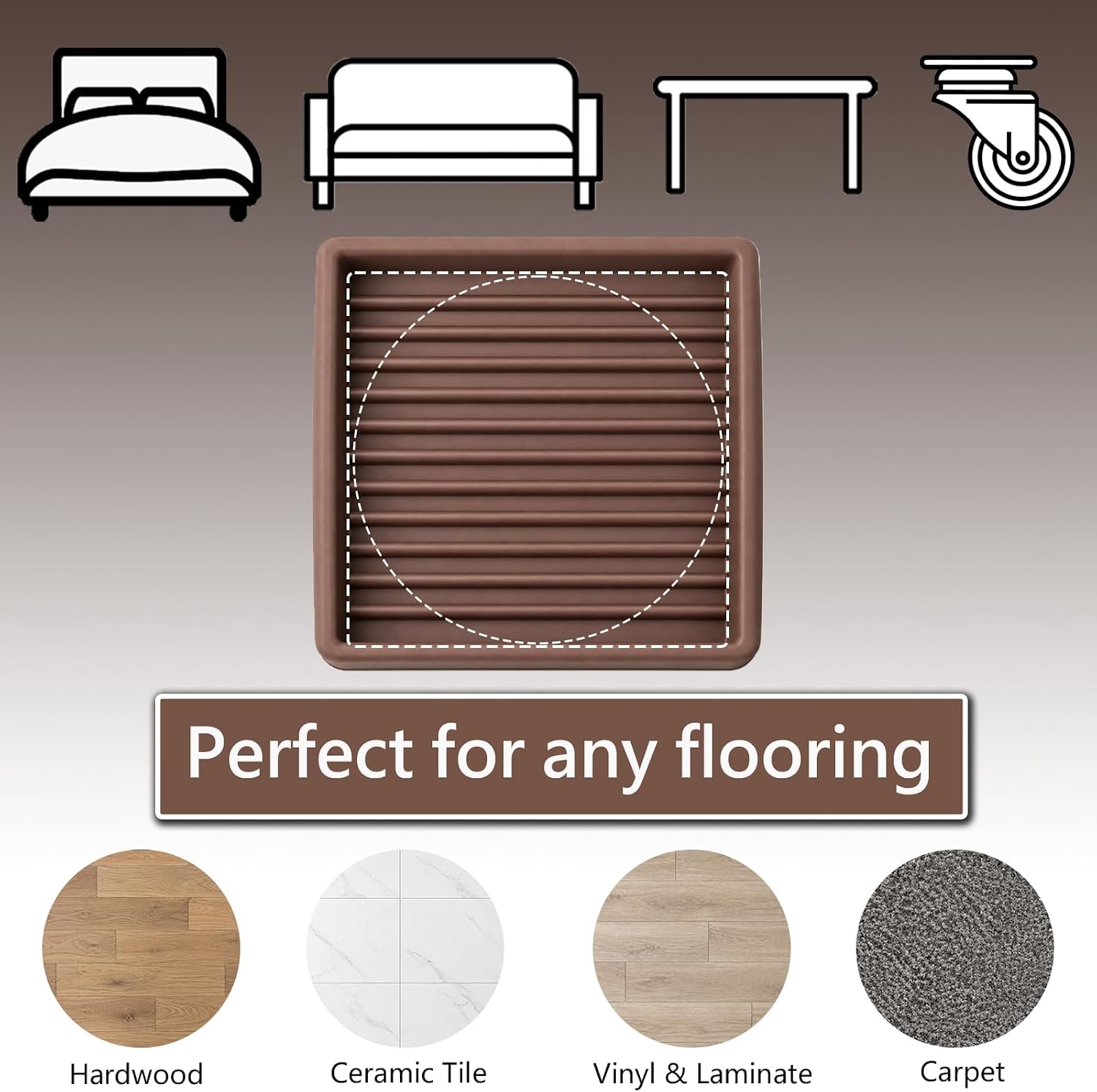 Thumbnail 1 de Jayen 4 Pcs Rubber Furniture Caster Cups, 2 x 2 Inch, Brown