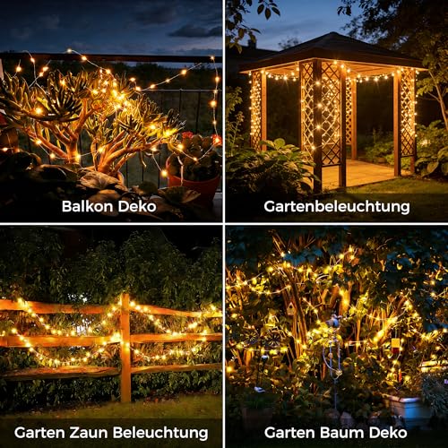 Detalle 2 de HeiPard Solar Lichterkette Außen 2x10 m, 100 LED – wetterfest, flexibel & energiesparend