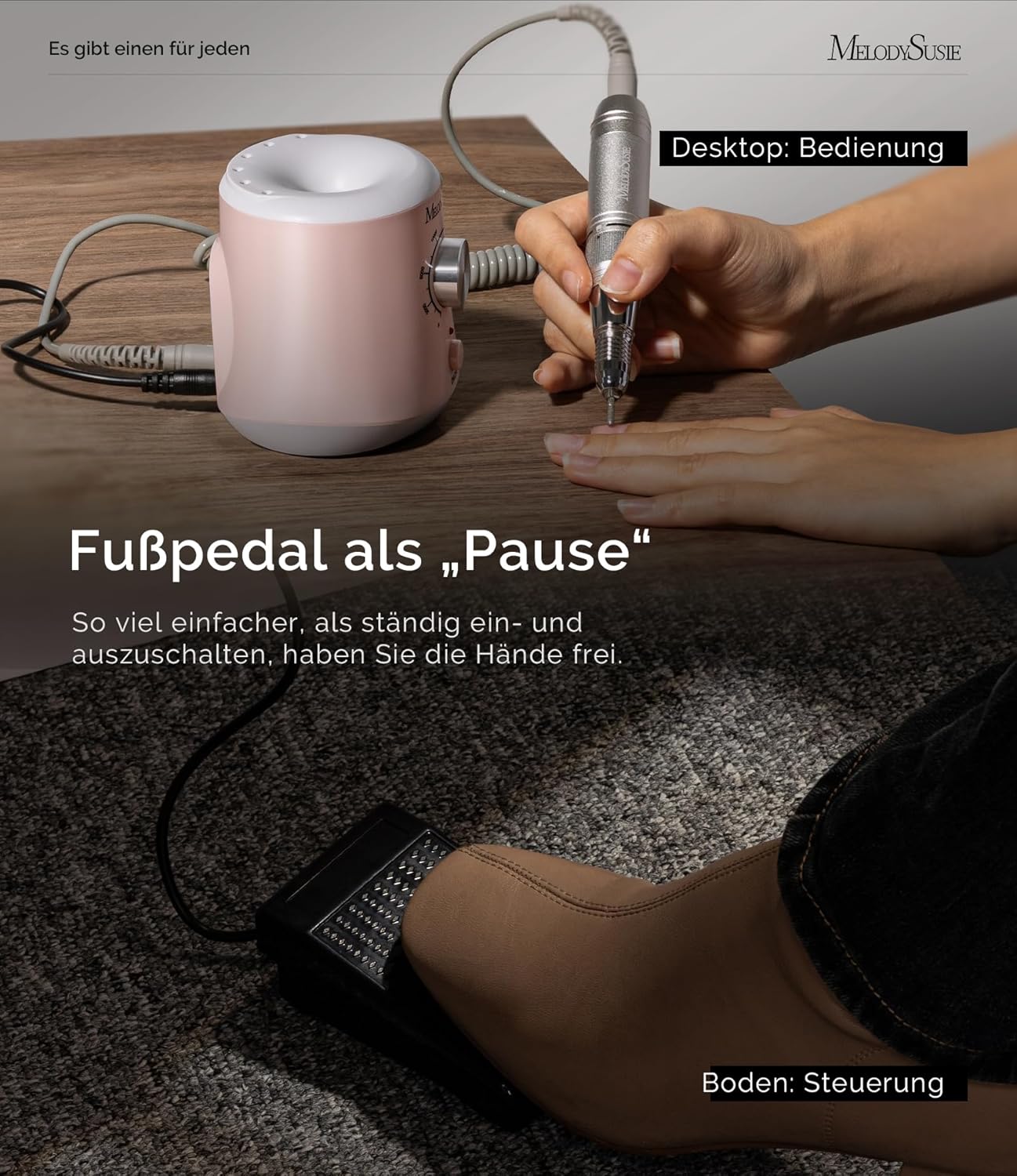Thumbnail 3 de MelodySusie Elektrische Nagelfräser mit 30.000 U/Min, Set für Maniküre & Pediküre inkl. Fußpedal (rosa)