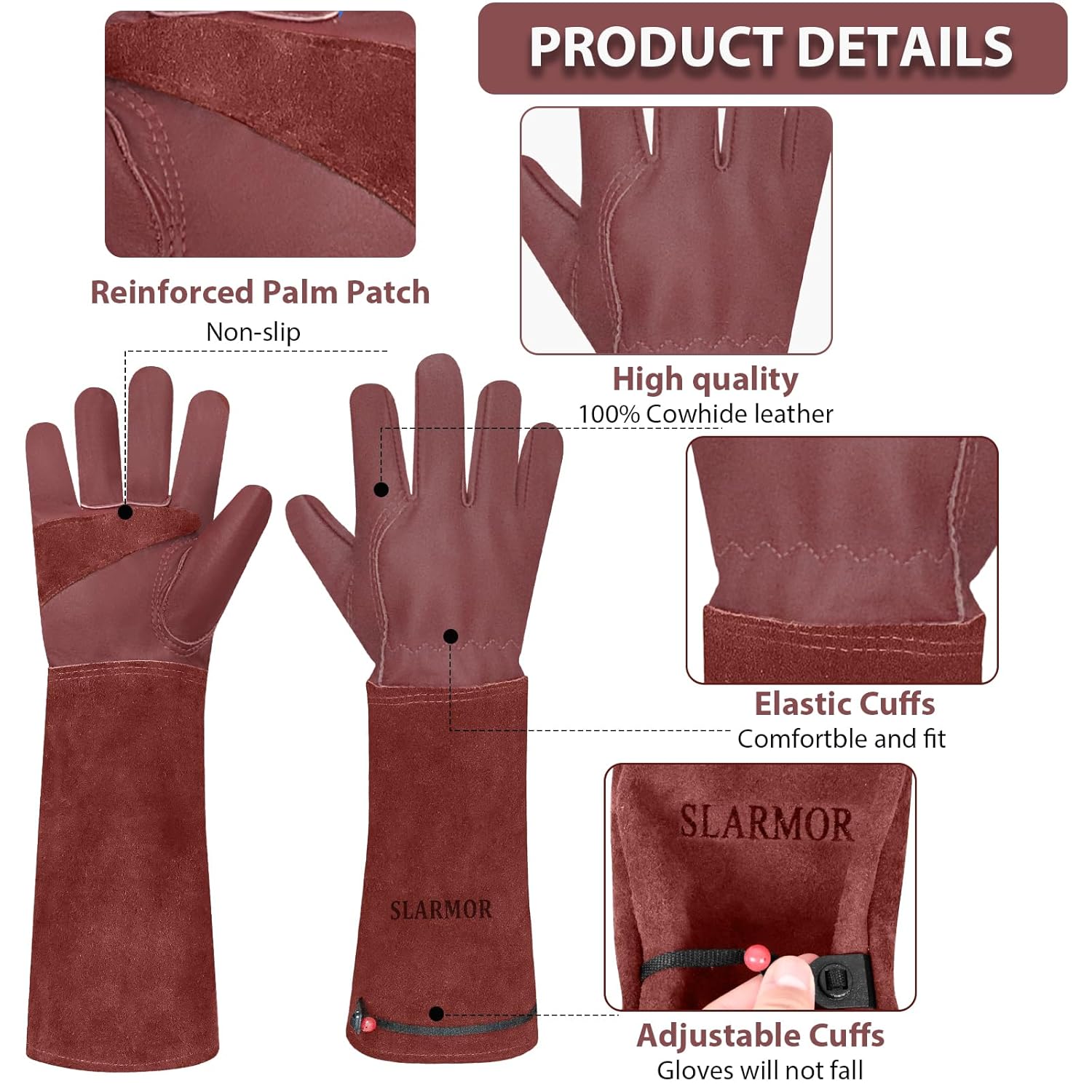 Thumbnail 1 de SLARMOR Leather Gardening Gloves for Women and Men – Thorn-Proof Cowhide with Forearm Protection