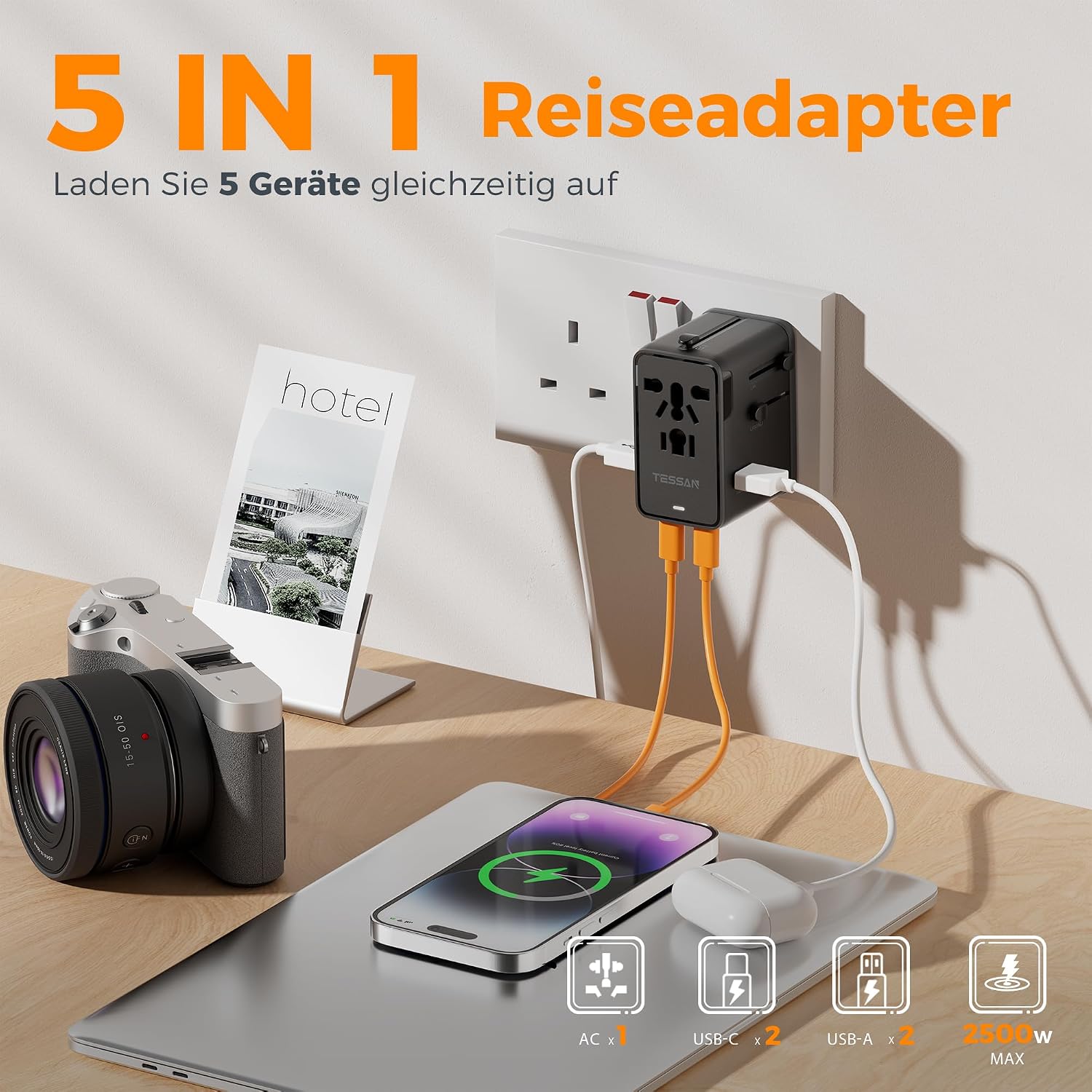 Detalle 2 de TESSAN 65W GaN Reiseadapter für Welt